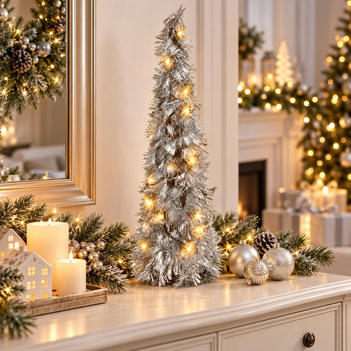 CHRISTMAS TREE LED SILVER 42 CM GLOWING BATTERY DECORATION Packaging status original