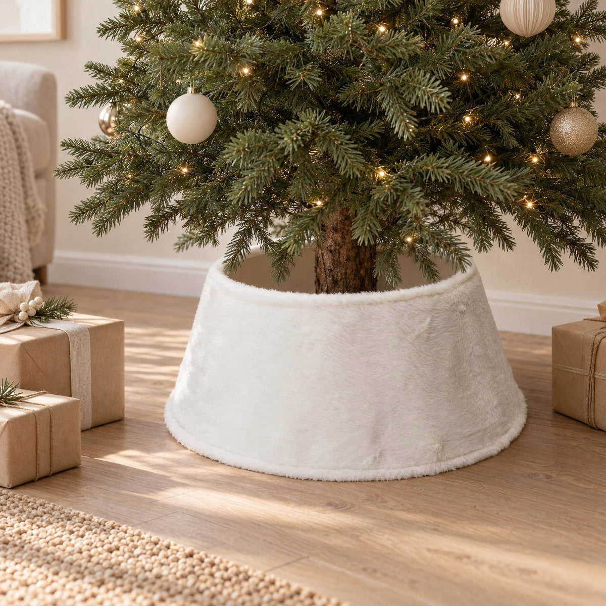 CHRISTMAS TREE MAT FUR WHITE 55X55 CM SLIT POLYESTER EVA Packaging status original