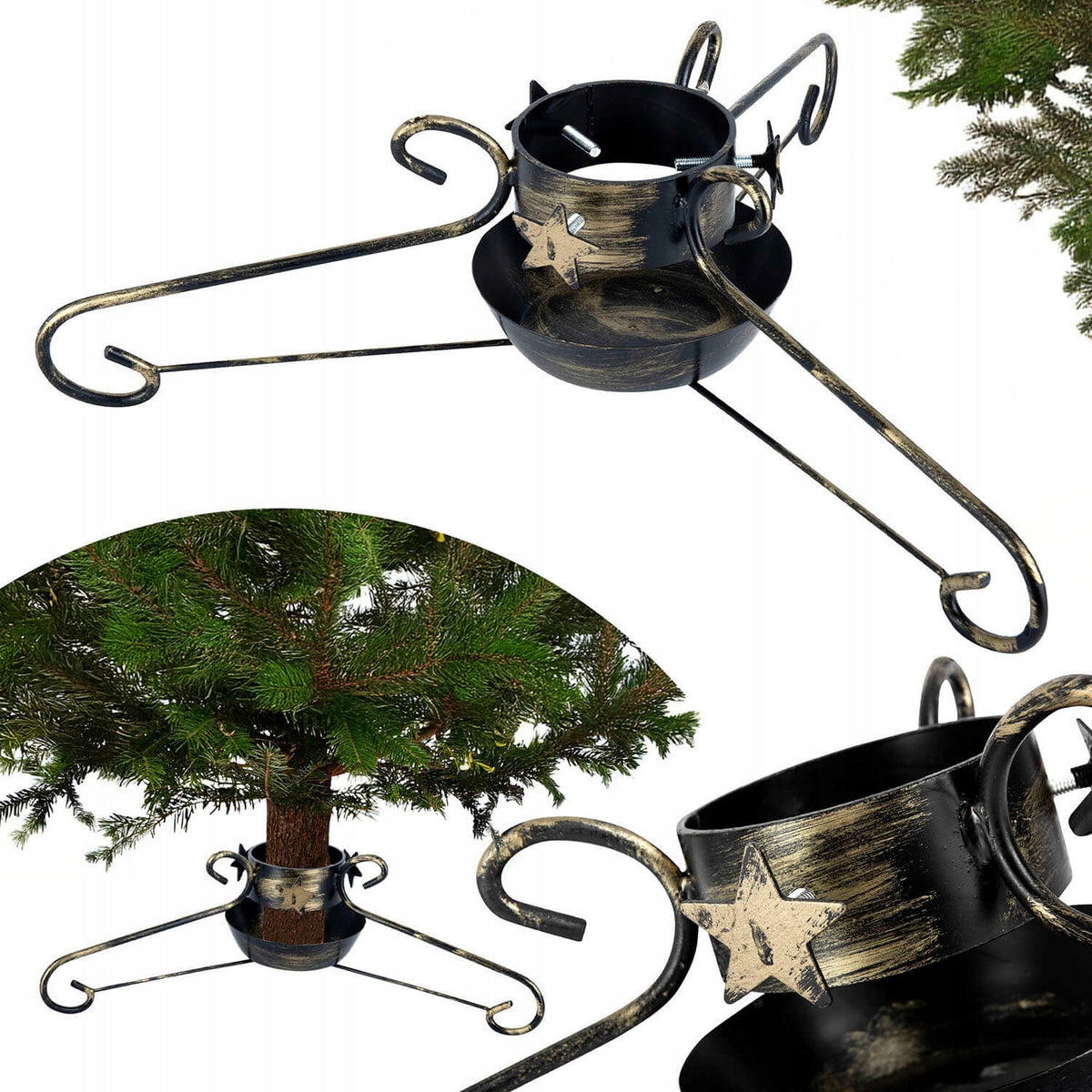 CHRISTMAS TREE STAND WITH A BOWL, LARGE CHRISTMAS TREE, METAL, DECORATIVE STAR