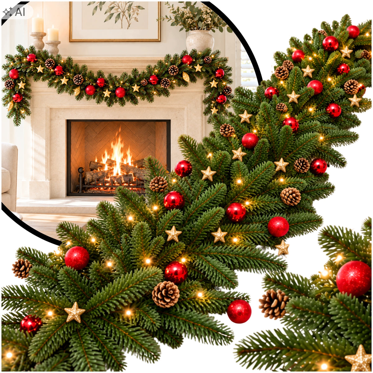 CHRISTMAS TREE garland decorated with RED LED Fir 100CM NOBILIS