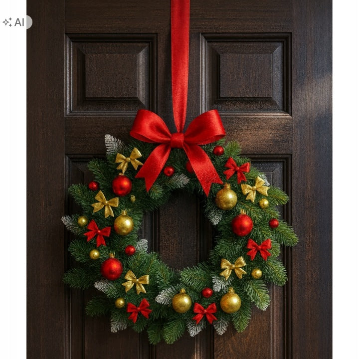 CHRISTMAS WREATH 65 CM THICK GREEN CHRISTMAS FOR DOOR AND HOME TABLE Packaging status original