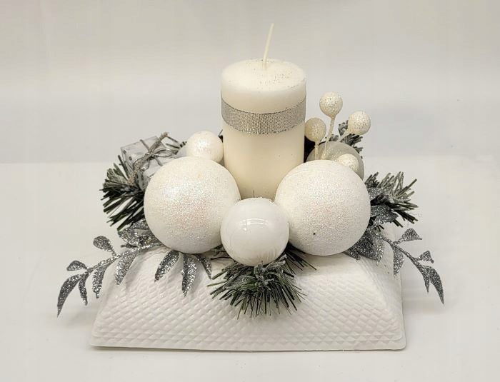 CHRISTMAS WREATH FOR TABLE WITH CANDLE CHRISTMAS ORNAMENT WHITE Brand no brand