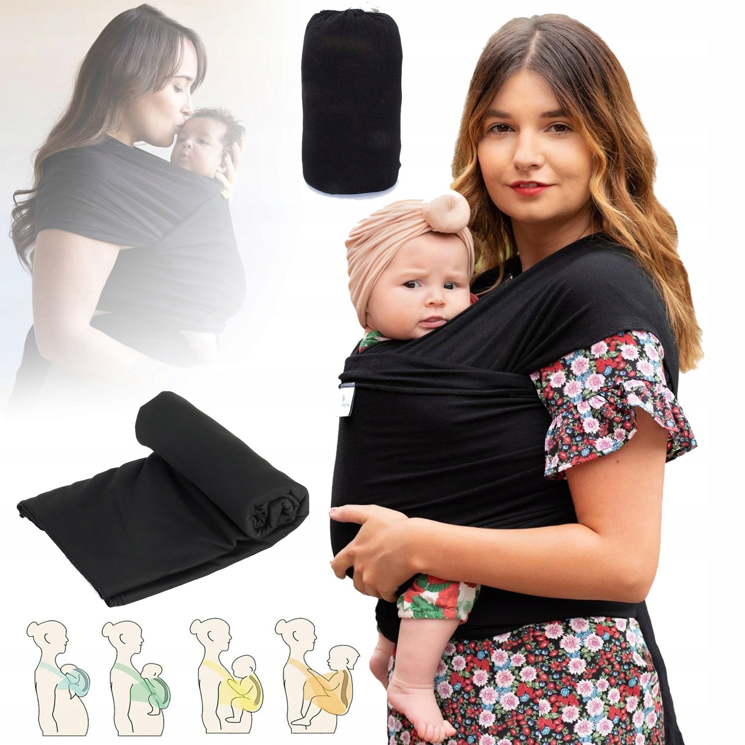 CHUSTA DO NOSZENIA NIEMOWLĄT ELASTYCZNA 0.58X5.3M FOR NEWBORNS 3-15KG