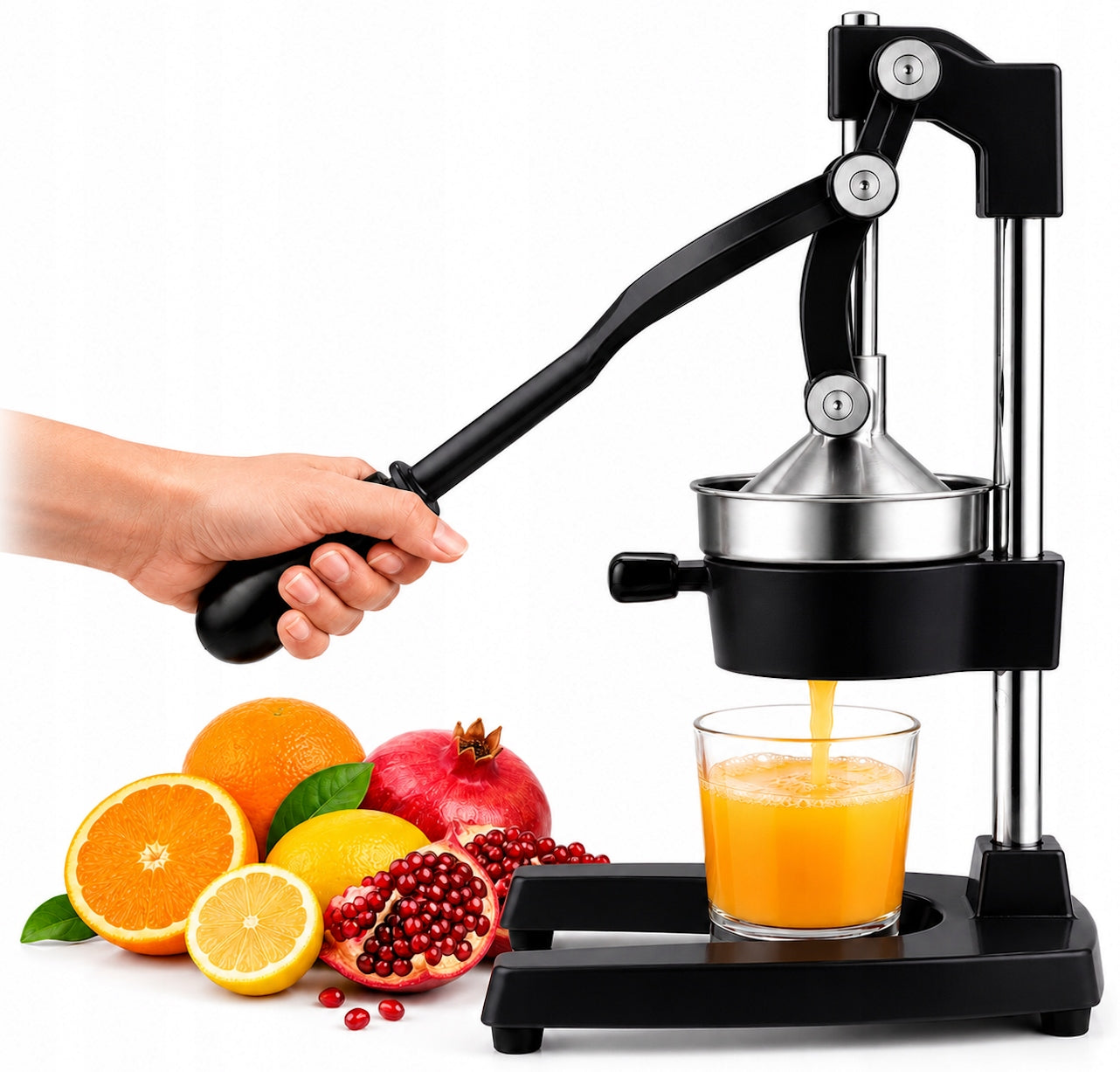 CITRUS FRUIT JUICER HANDHELD HEAVY SOLID BLACK ORANGE PRESS