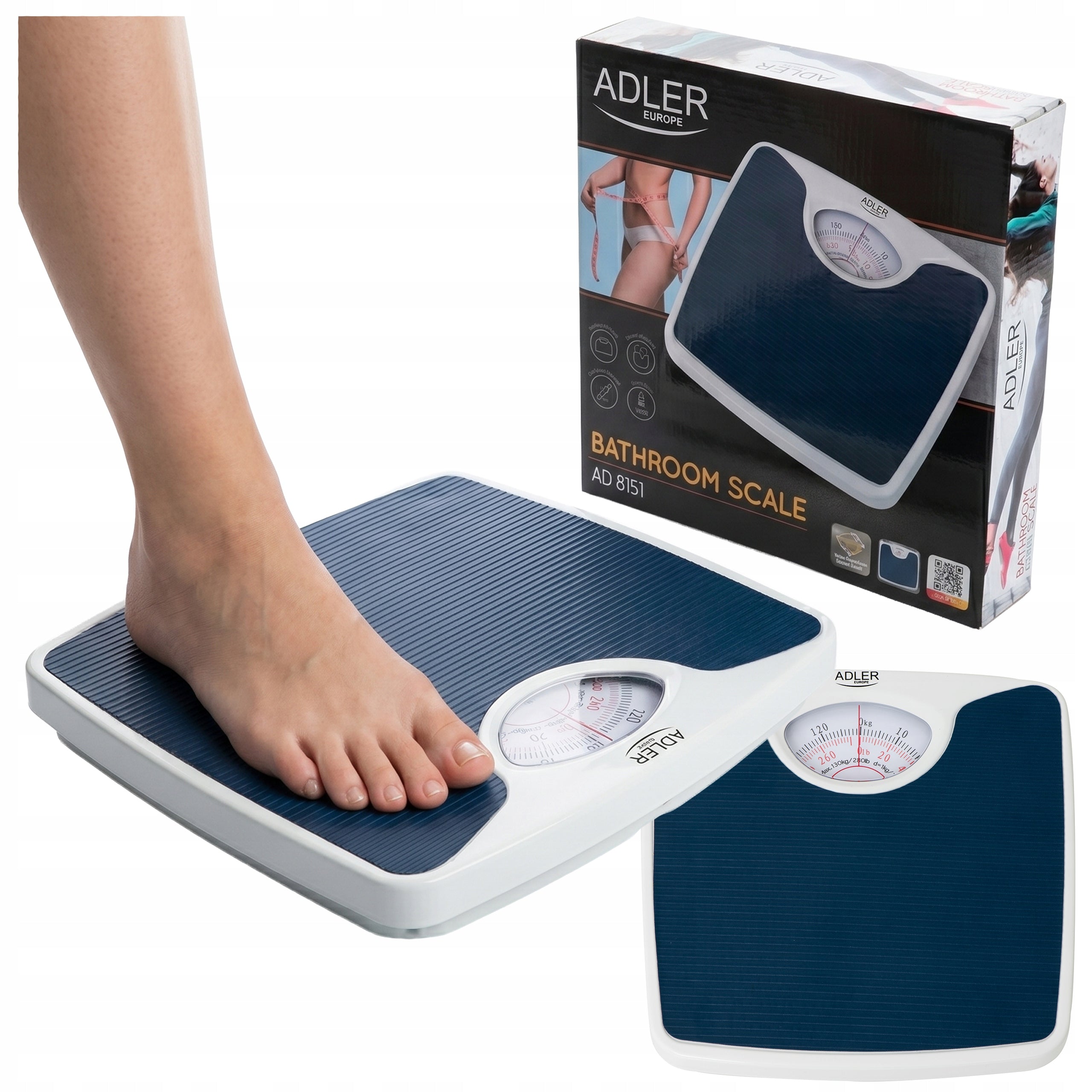 CLASSIC ANALOG MECHANICAL BATHROOM SCALE UP TO 130 kg BLUE ADLER