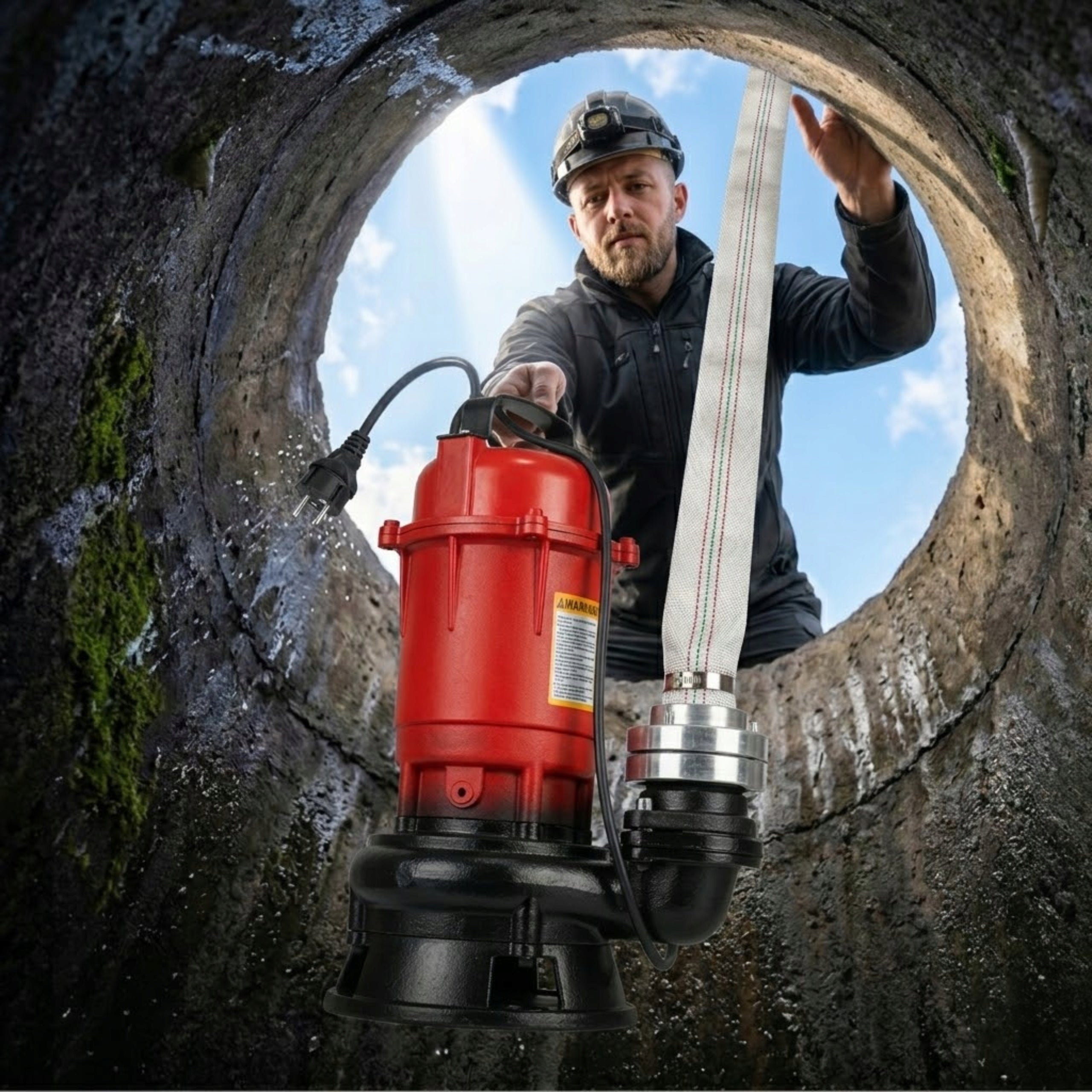 CLEAN DIRTY WATER PUMP SEPTIC TANK WITH SHREDDER + FIRE HOSE 20m Manufacturer code POMPA DO SZAMBA WODY CZYSTEJ BRUDNEJ Z WĘŻEM