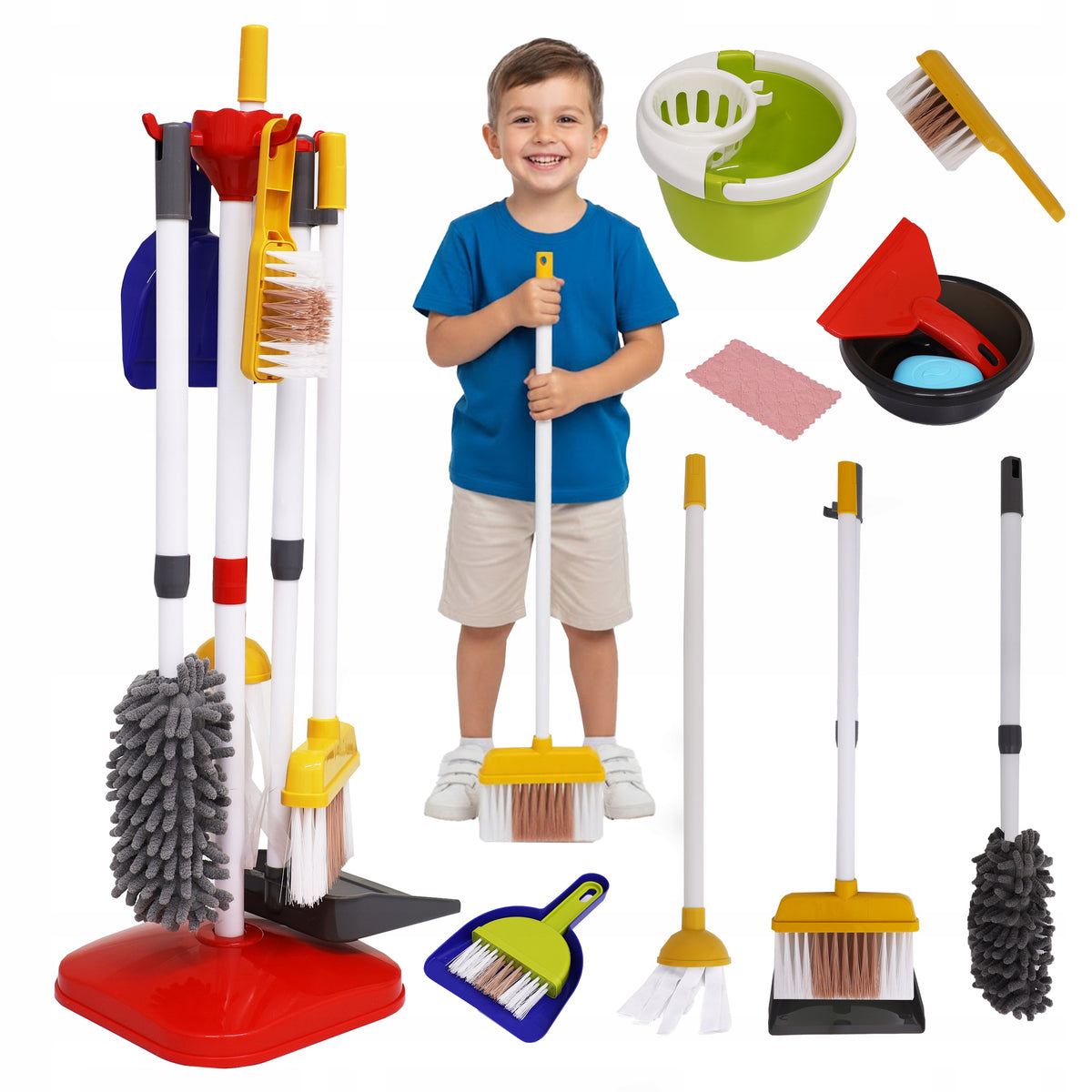 CLEANING KIT ACCESSORY RACK BROOM BUCKET BOWL DRAWER 18EL