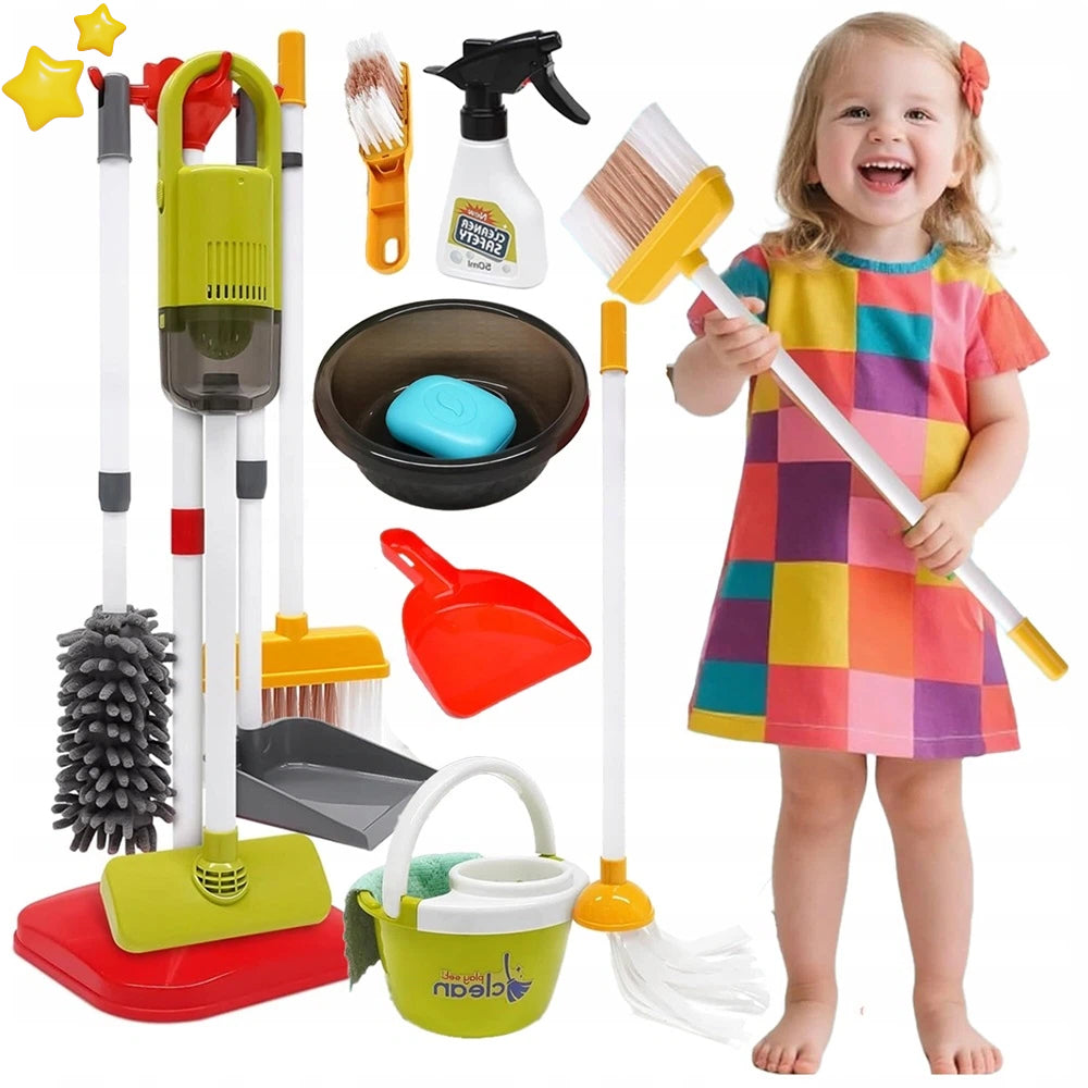 CLEANING KIT FOR CHILDREN BROOM MOP VACUUM CLEANER 22 EL HIGH QUALITY Packaging status original