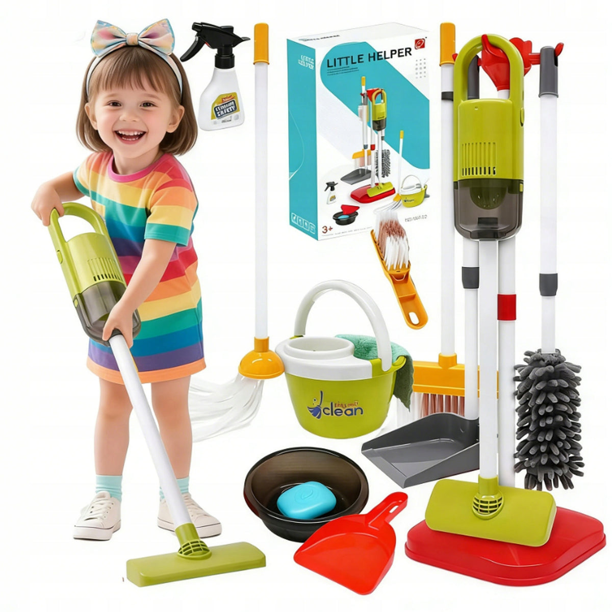 CLEANING KIT FOR CHILDREN LARGE VACUUM CLEANER BROOM MOP 22 ELEMENTS