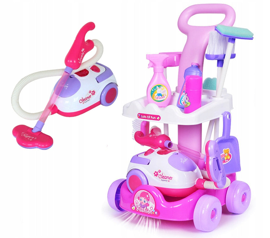 CLEANING KIT FOR KIDS VACUUM CLEANER PULLS TROLLEY MOP BROOM SPRAY Brand Stator