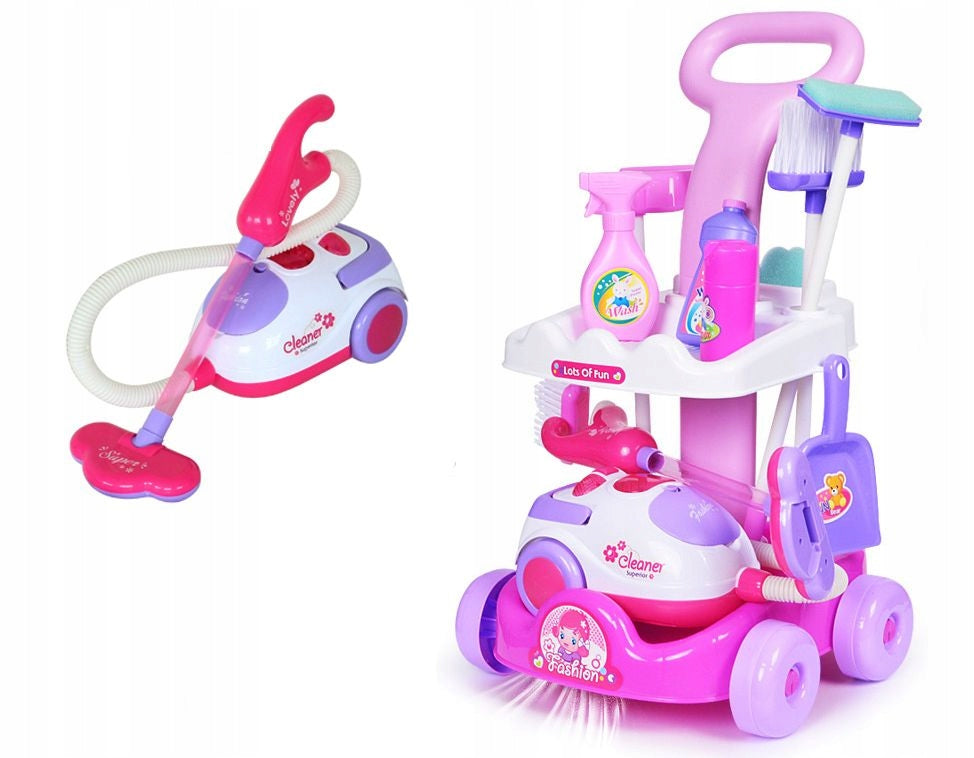 CLEANING KIT FOR KIDS VACUUM CLEANER PULLS TROLLEY MOP BROOM SPRAY