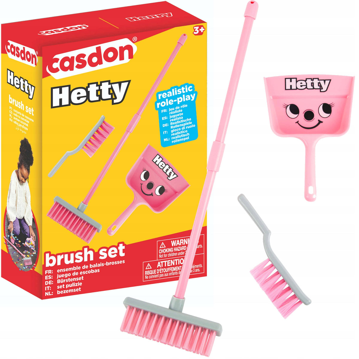 CLEANING KIT HETTY PINK SWEEPER WITH DUSTPAN CASDON 3+
