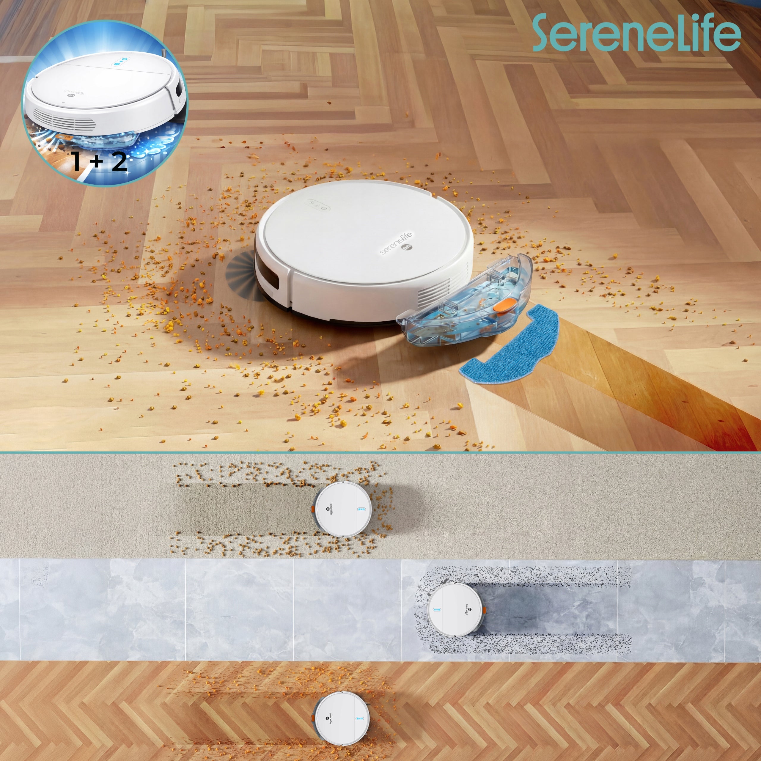 CLEANING ROBOT MOPPING 3IN1 VACUUMING MOPPING SWEEPING 700PA WHITE Wireless operating time 80 min
