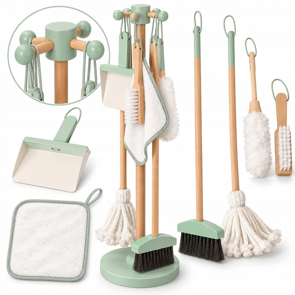 CLEANING SET FOR CHILDREN WOODEN 6 ELEMENTS 68 CM