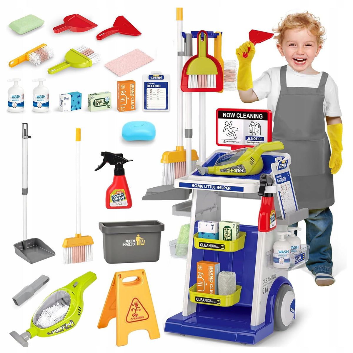 CLEANING TROLLEY SET FOR CHILDREN BATTERY-OPERATED VACUUM CLEANER + ACCESSORIES 22EL Brand Stator
