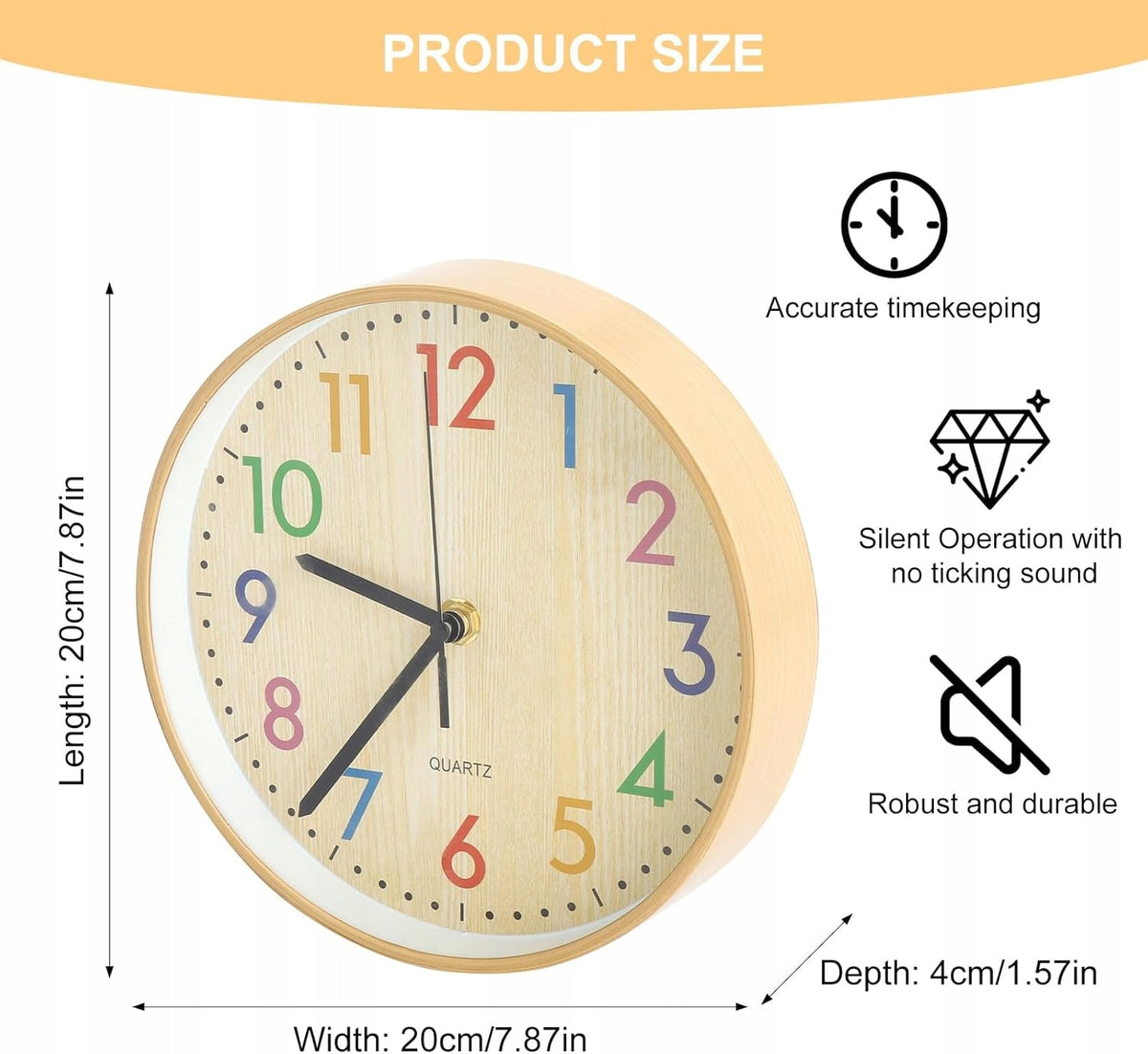 CLOCK 20CM WALL SILENT ROUND QUARTZ CHILDREN'S ROOM HOME OFFICE Brand no brand