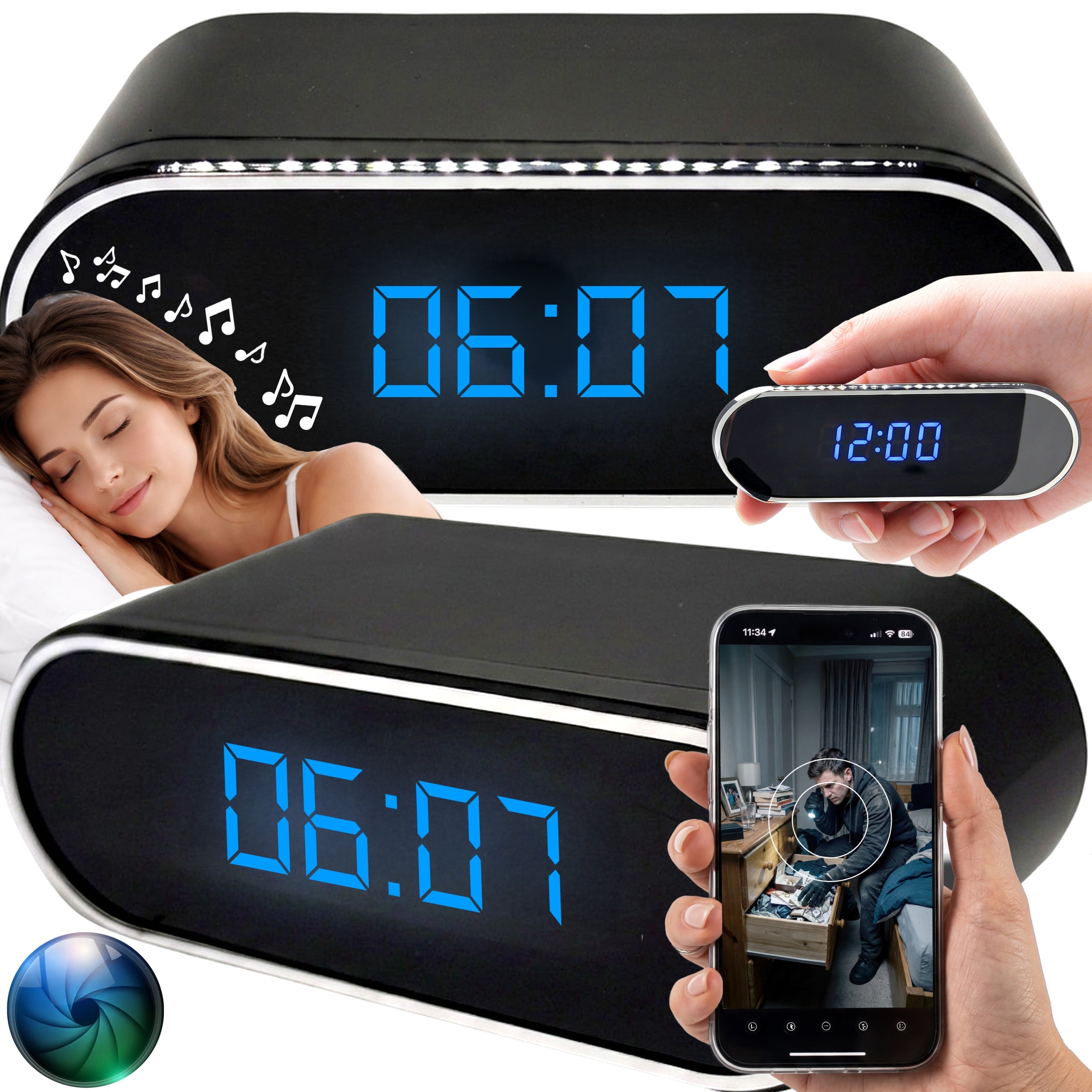 CLOCK WITH HIDDEN MINI CAMERA SPY CAMERA WiFi ALARM CLOCK FULL HD USB