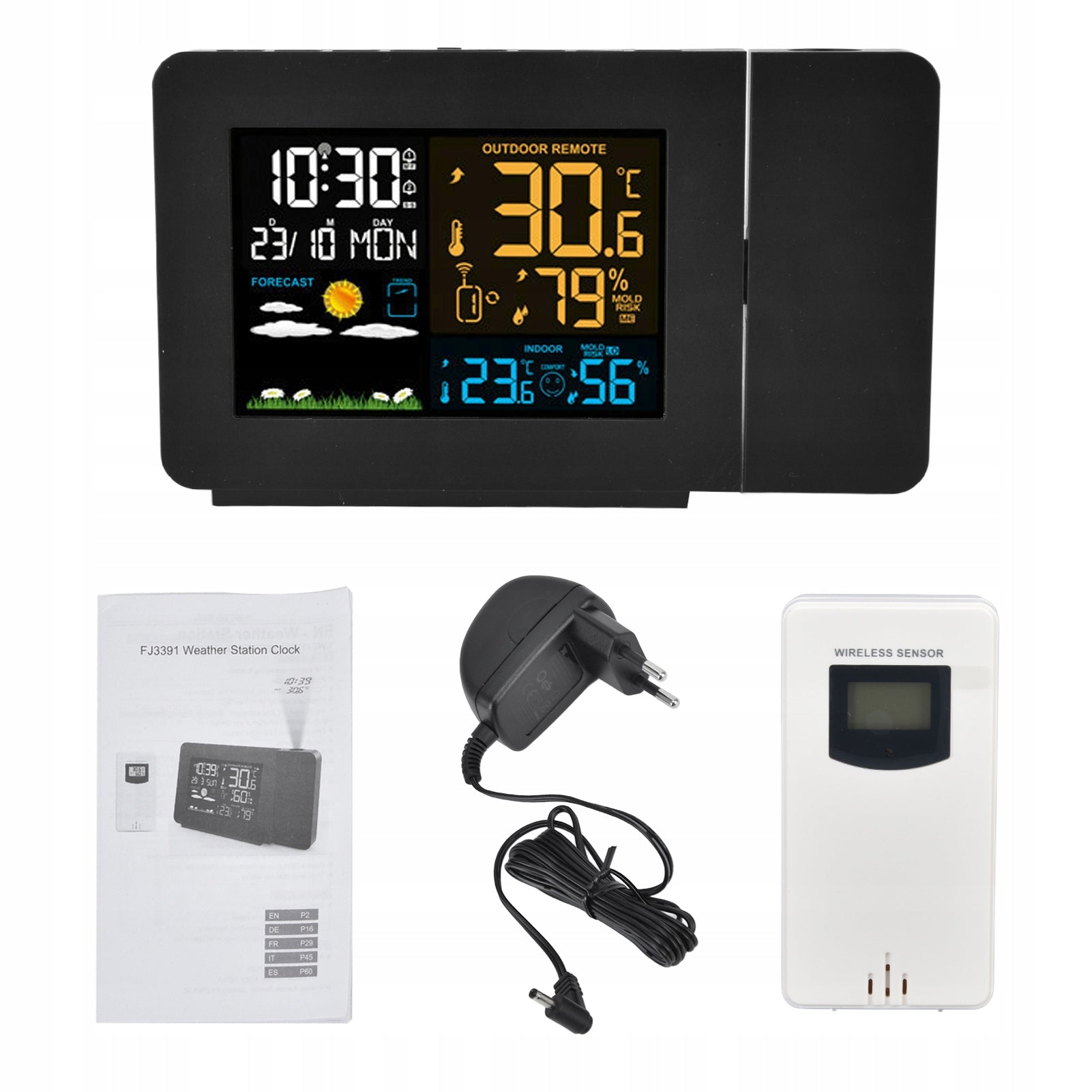 CLOCK WITH PROJECTOR ALARM CLOCK ELECTRONIC WEATHER STATION HYGROMETER LCD Brand no brand