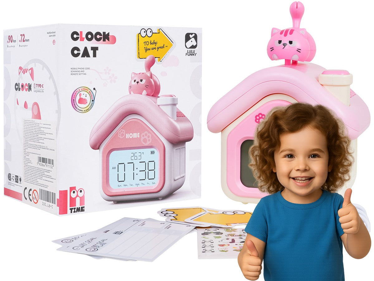 CLOCK electronic alarm clock for children HOUSE KITTEN alarm night light