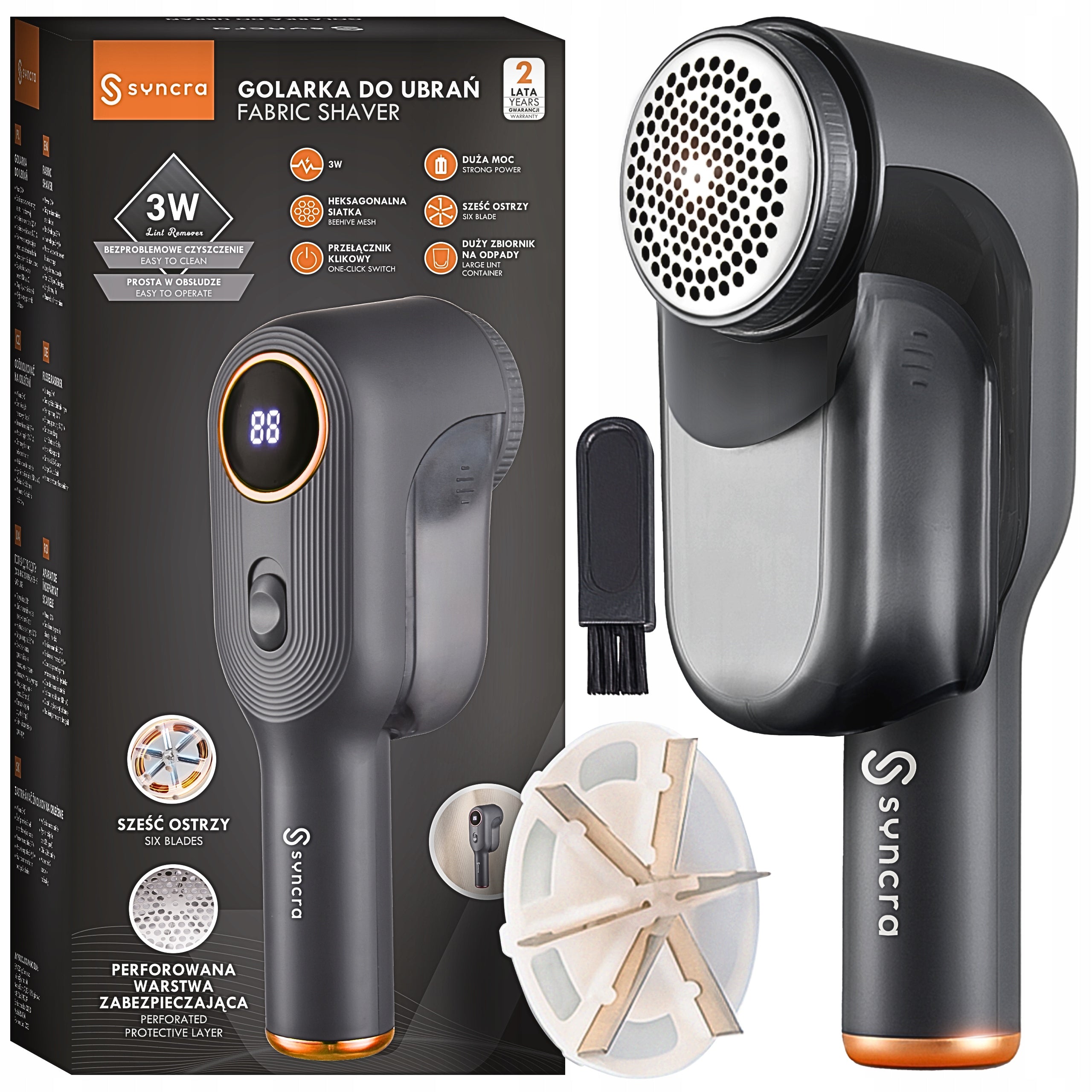 CLOTHES SHAVER CORDLESS USB-C LCD + SPARE BLADES + LARGE TANK