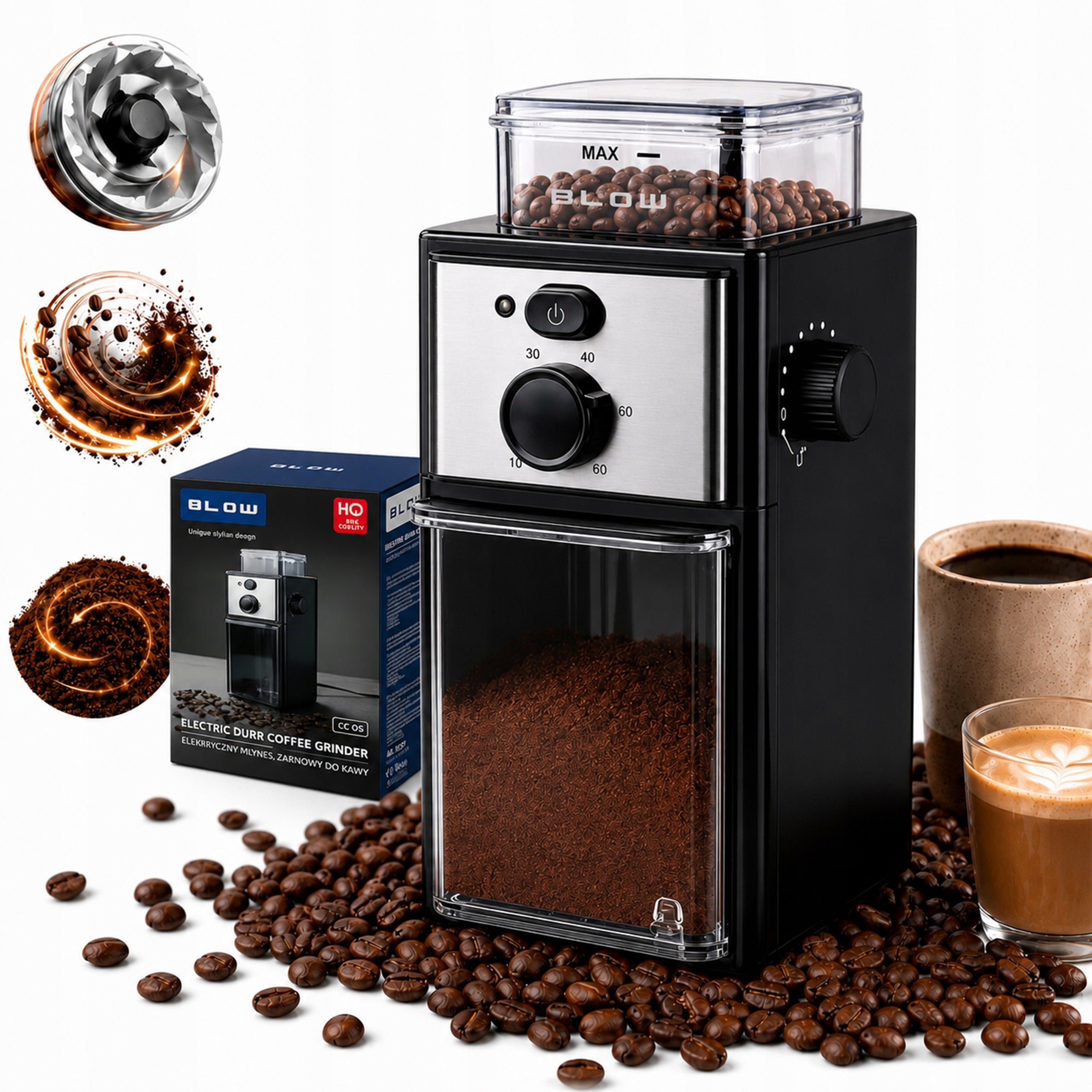 COFFEE GRINDER ELECTRIC MILL TIMER STRONG 150W CONTAINER 100g