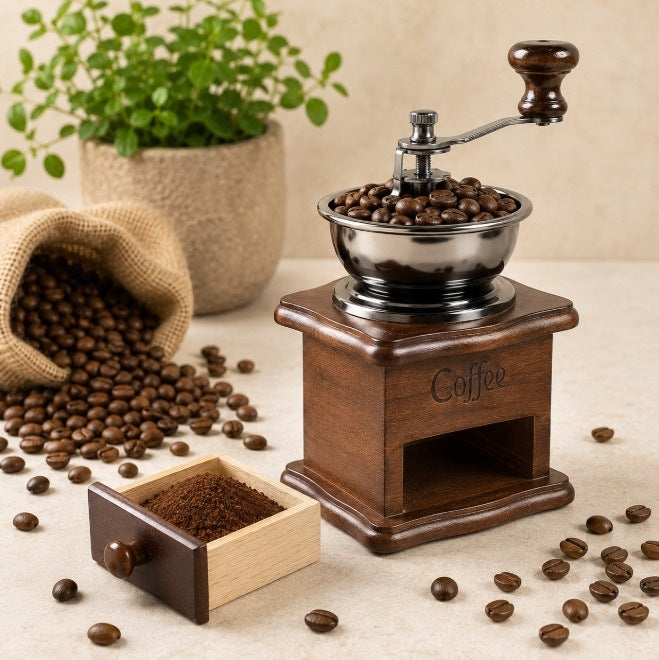 COFFEE GRINDER SPICE HANDHELD WOODEN SOLID TRADITIONAL STRONG Packaging status original