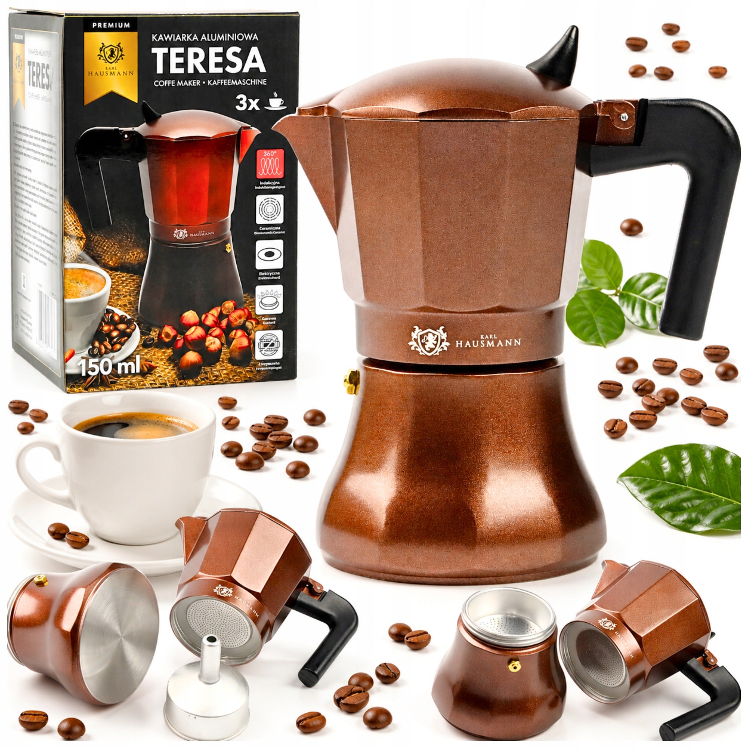 COFFEE MAKER TEA INFUSER 150ml brown FULL INDUCTION 3 cups