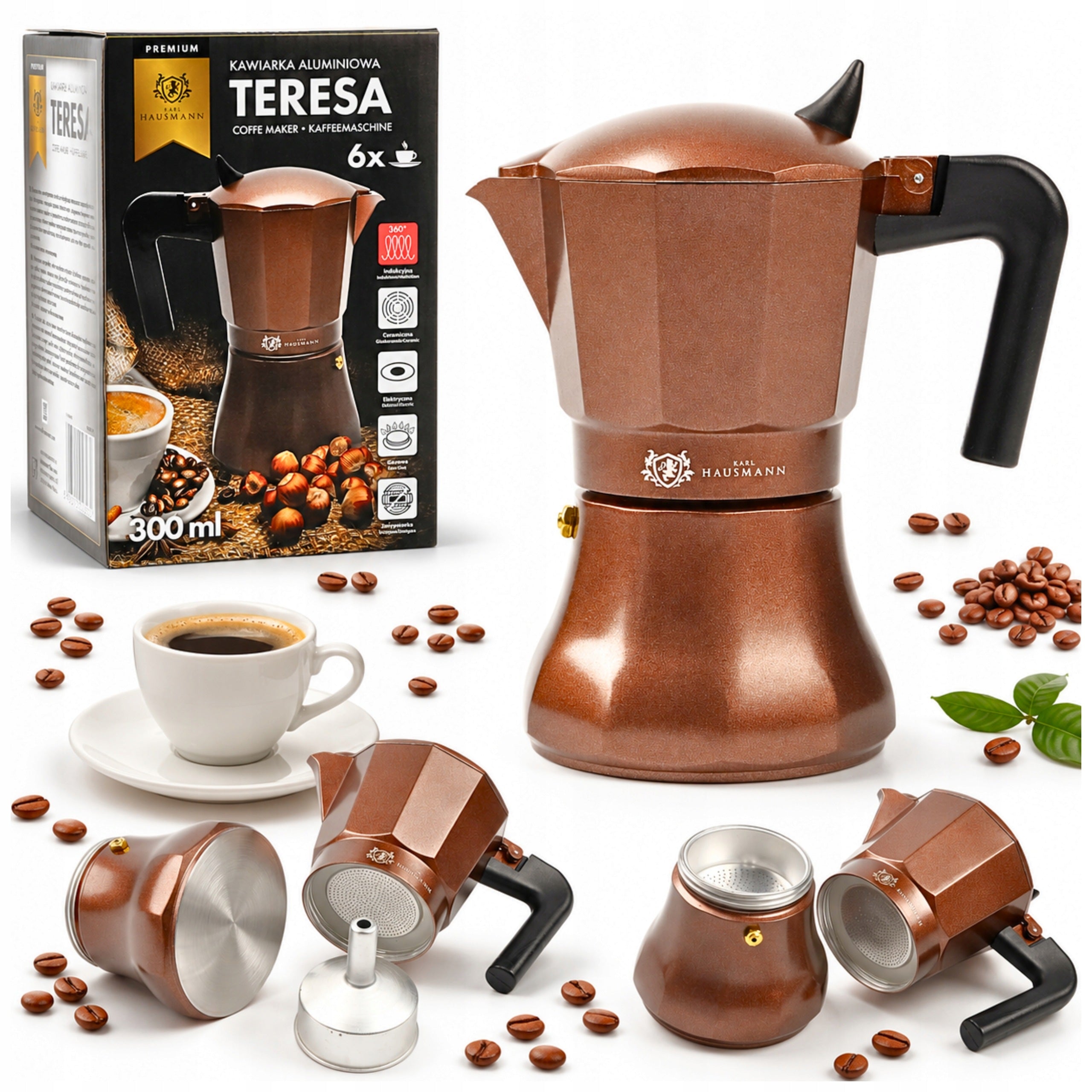 COFFEE MAKER TEA INFUSER 300ml brown FULL INDUCTION 6 cups