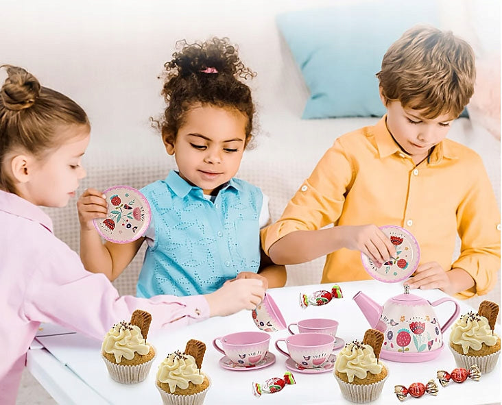 COFFEE SERVICE FOR CHILDREN SET CUP PLATES KETTLE- METAL Packaging status original