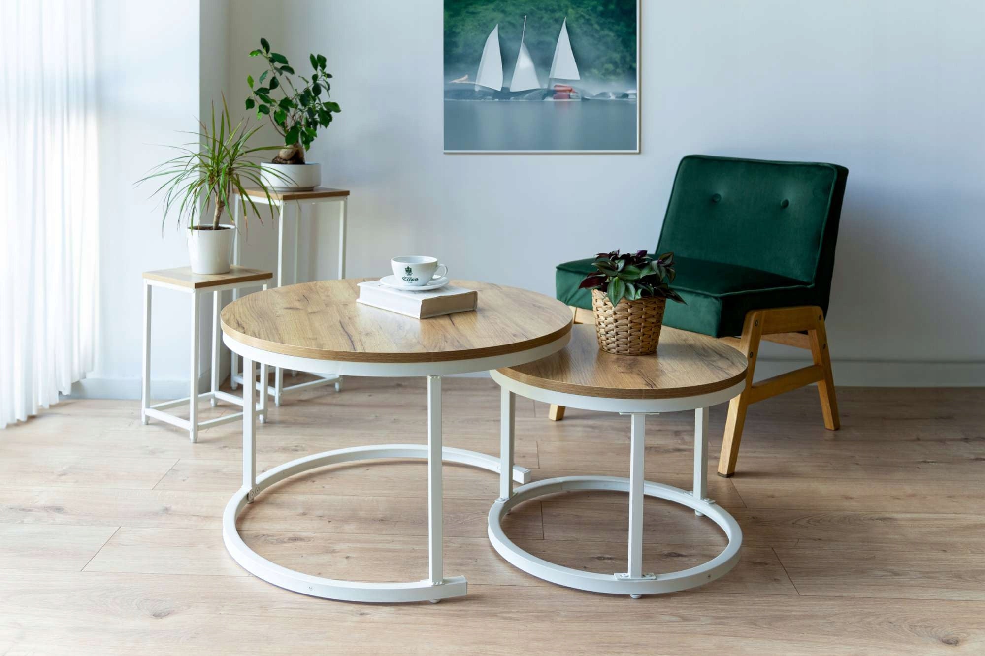 COFFEE TABLE 2in1 FOLDING ROUND BENCH CRAFT TABLE SET FOR LIVING ROOM Packaging status original