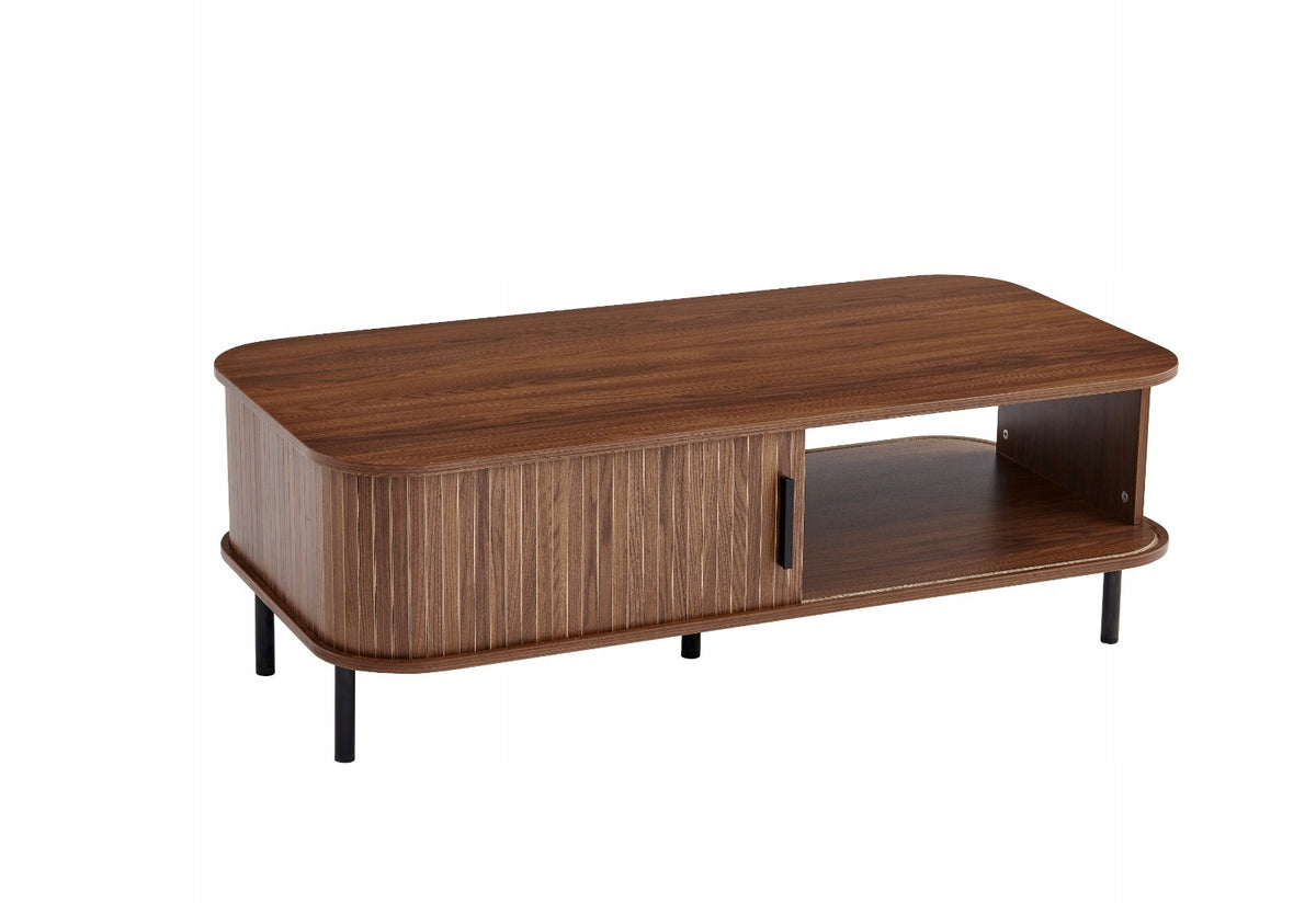 COFFEE TABLE LIVING ROOM BENCH WALNUT GROOVED LAMELLAS ROUNDED 120 cm