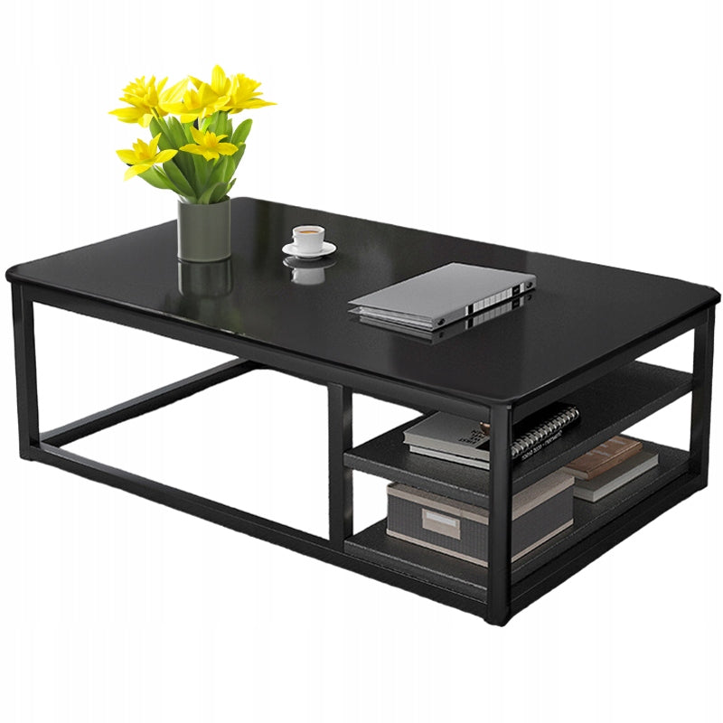 COFFEE TABLE MODERN BENCH WITH SHELVES LIVING ROOM LARGE 120 CM LOFT BLACK