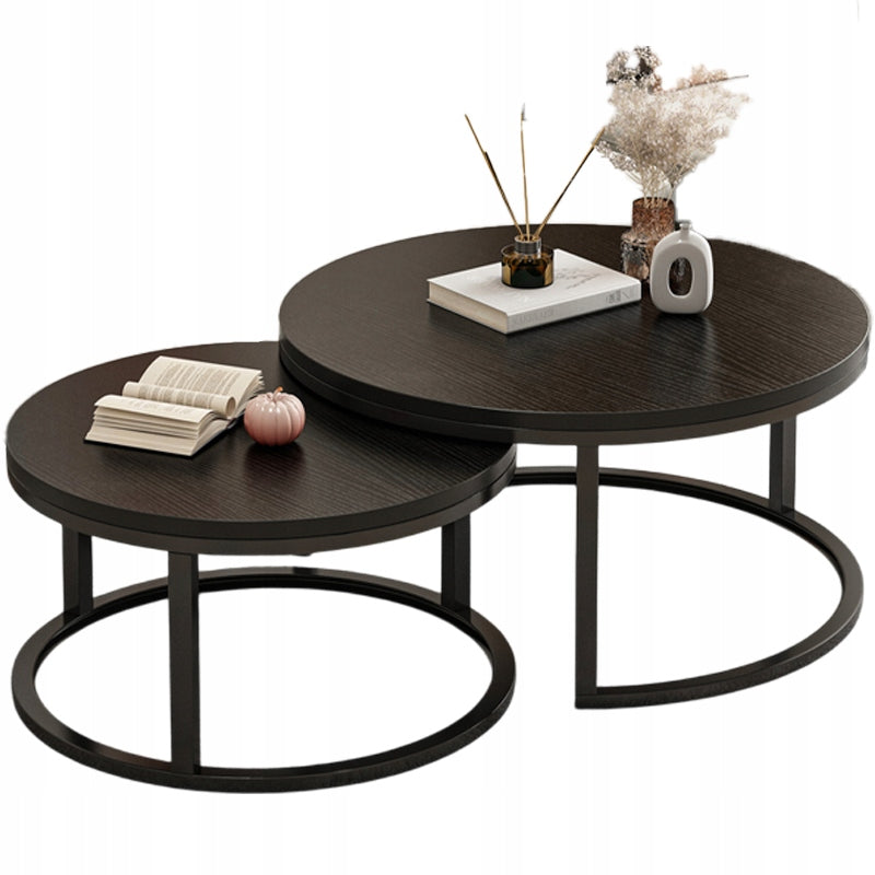 COFFEE TABLE ROUND SET OF 2 BLACK TABLES MODERN LOFT FOR LIVING ROOM