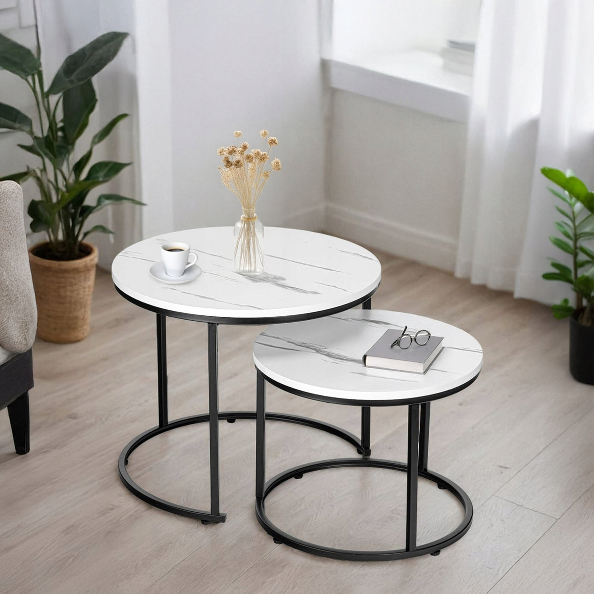 COFFEE TABLE SET 2in1 COFFEE TABLE ROUND BENCH MARBLE 53 CM 43 CM Packaging status original