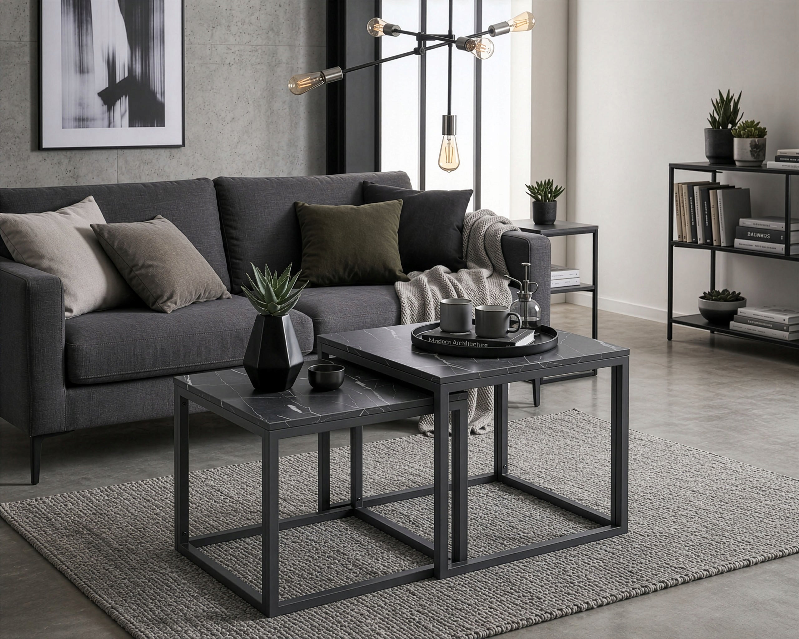 COFFEE TABLE SET 2in1 COFFEE TABLES FOLDING FOR LIVING ROOM GRAPHITE Packaging status original