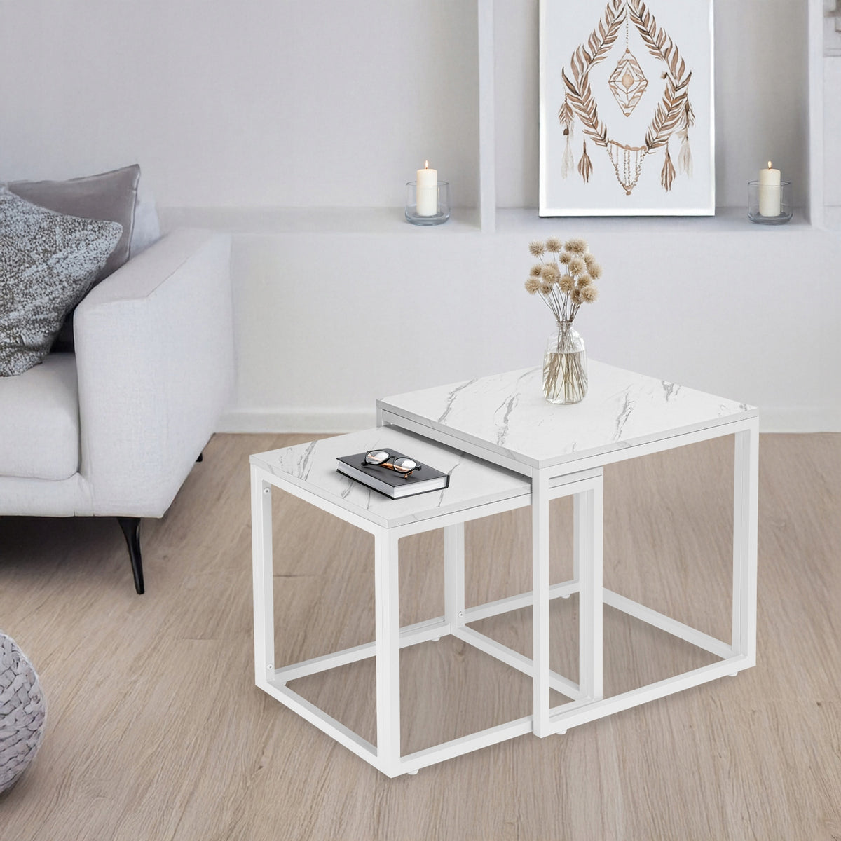 COFFEE TABLES SET 2in1 MARBLE FOLDING SQUARE BENCH FOR LIVING ROOM LOFT Brand LoftInspired
