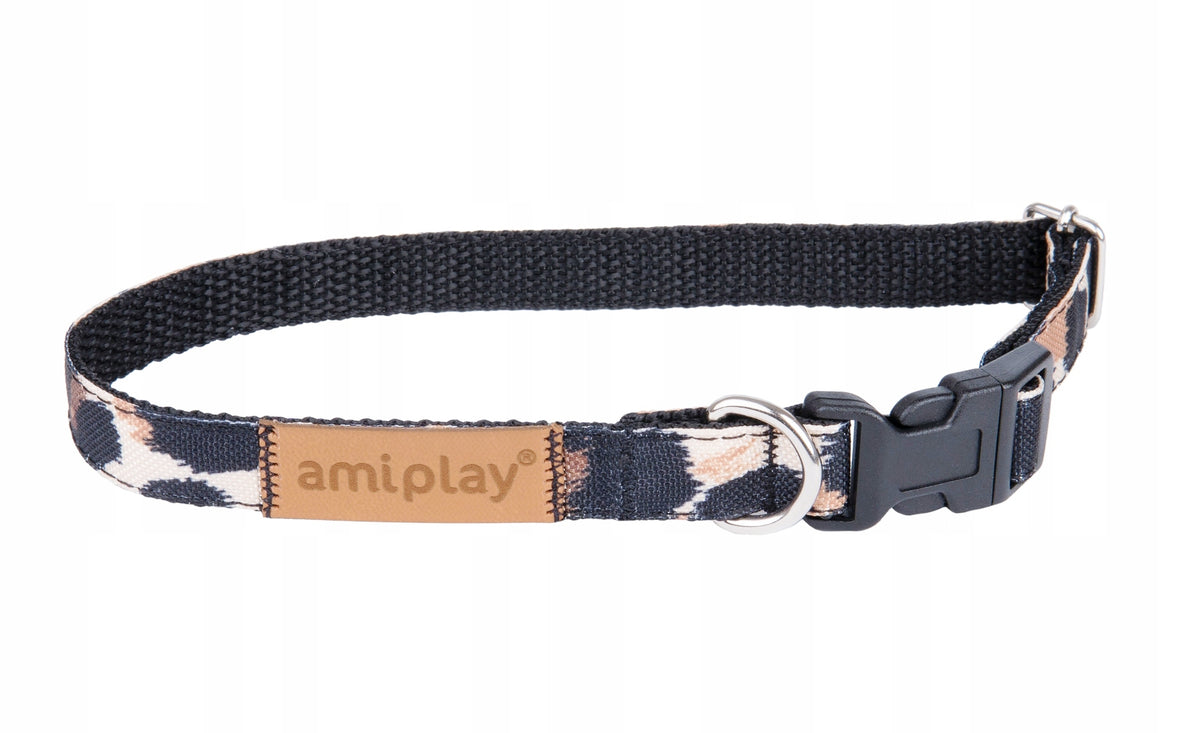 COLLAR ADJUSTABLE SAFARI ros. M 25-40x1,5cm COLOR PANTHER AMIPLAY Brand Amiplay