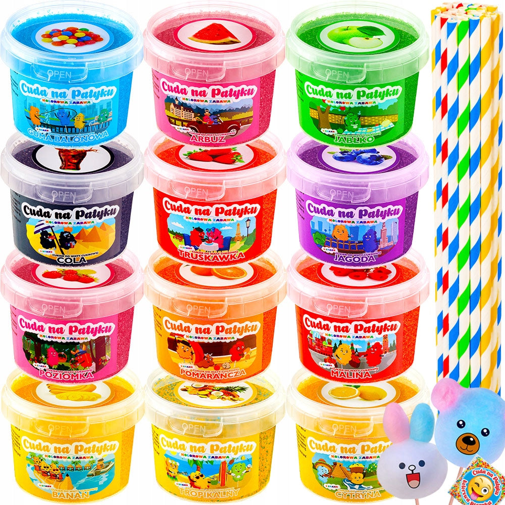 COLORFUL Cotton Candy Sugar for Flavour Machine STICKS SET 12x100g