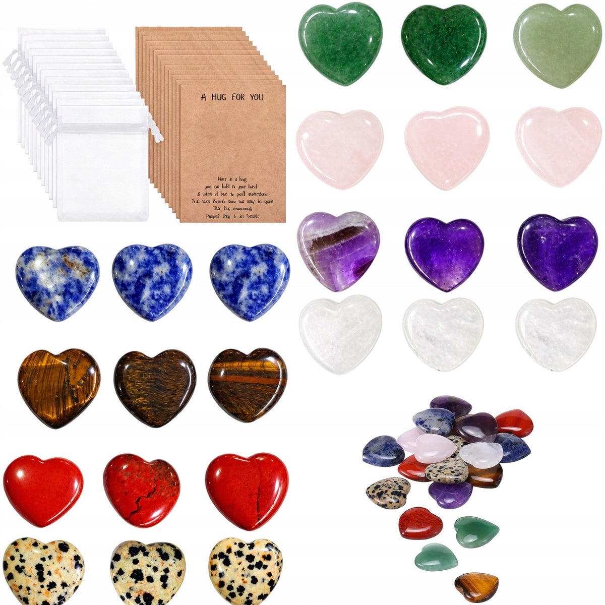 COLORFUL STONE HEART-SHAPED SET – NATURAL DECORATION 24 PIECES