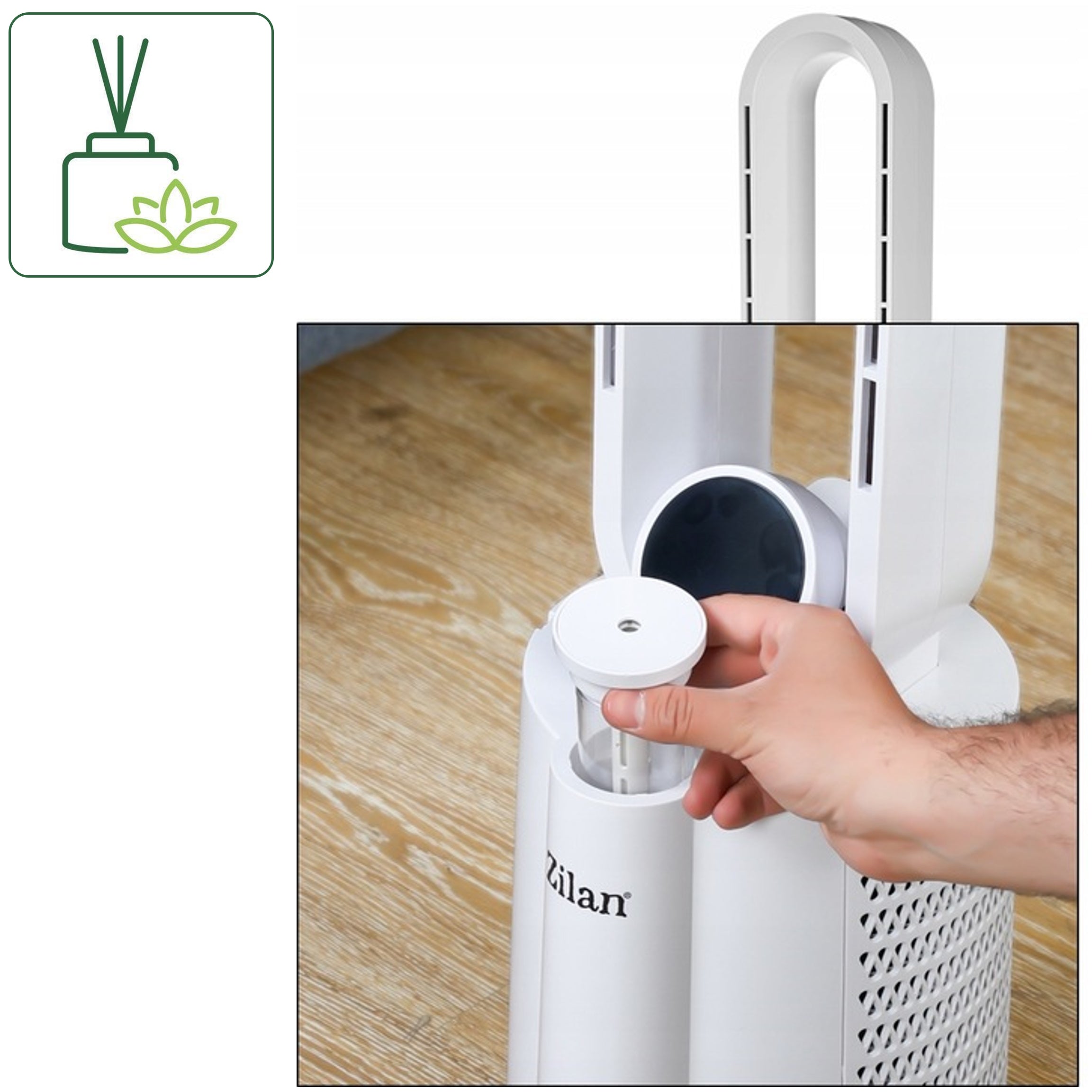 COLUMN FAN BLADELESS HUMIDIFICATION AROMA UV REMOTE CONTROL QUIET 40dB Power supply mains