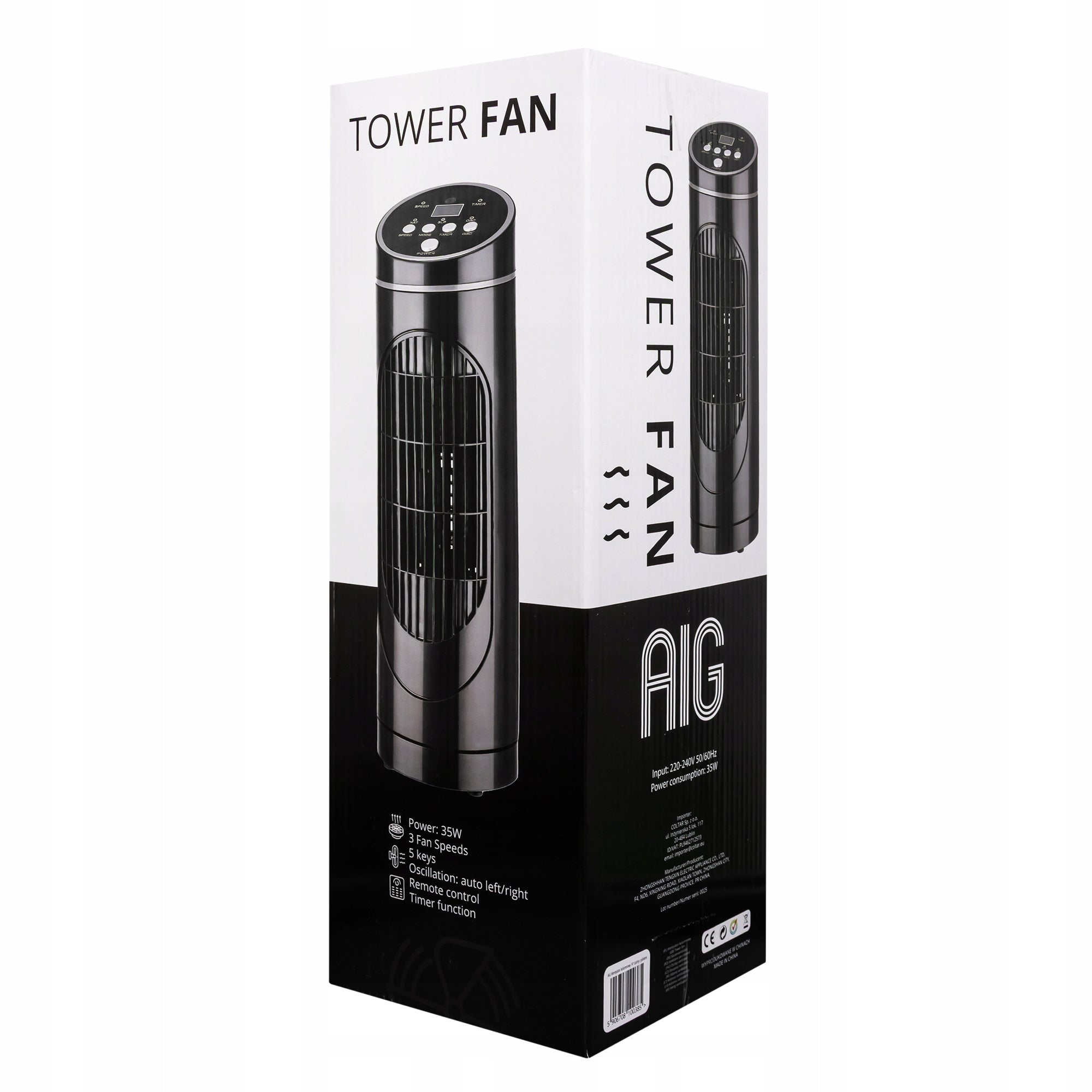COLUMN FAN DESK DISPLAY FAN 3 OPERATING MODES TIMER REMOTE CONTROL Dominant color black