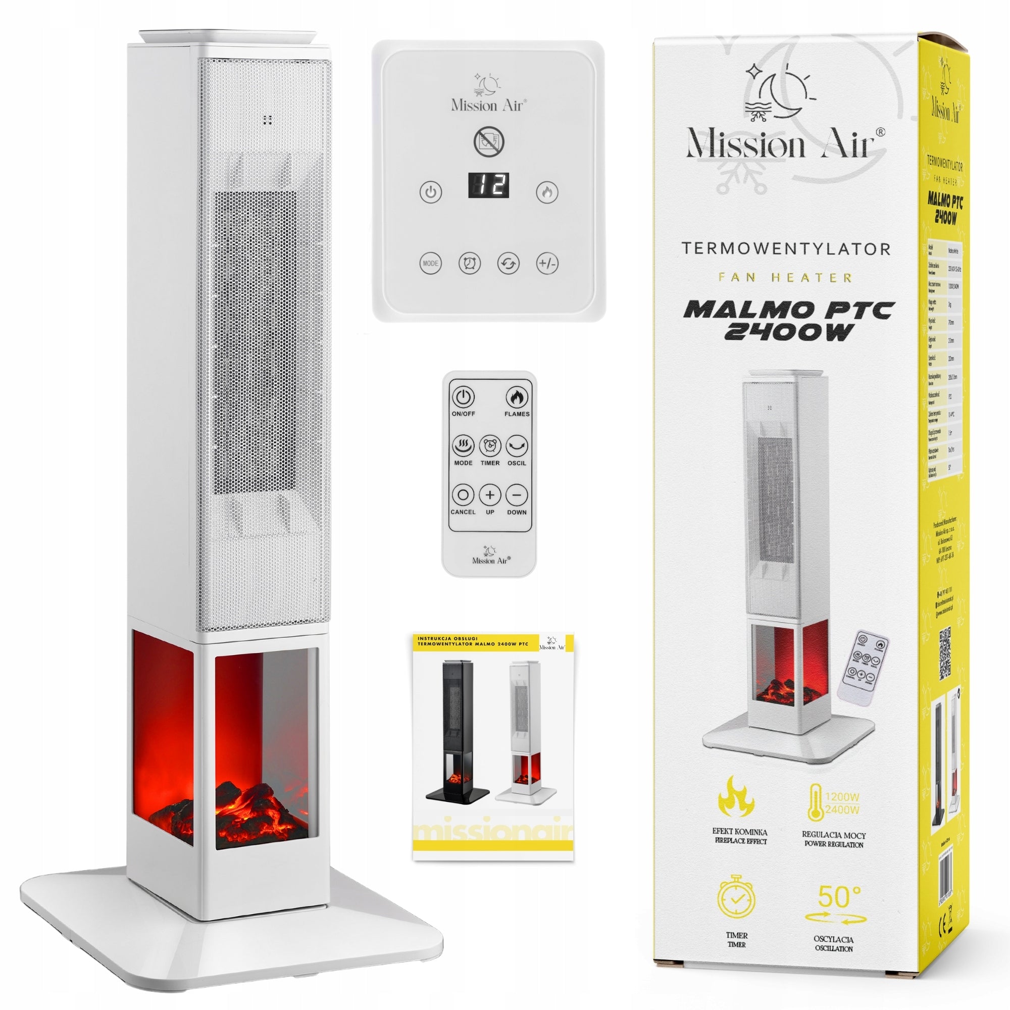 COLUMN FAN FIREPLACE electric heater apron SWING 2400W