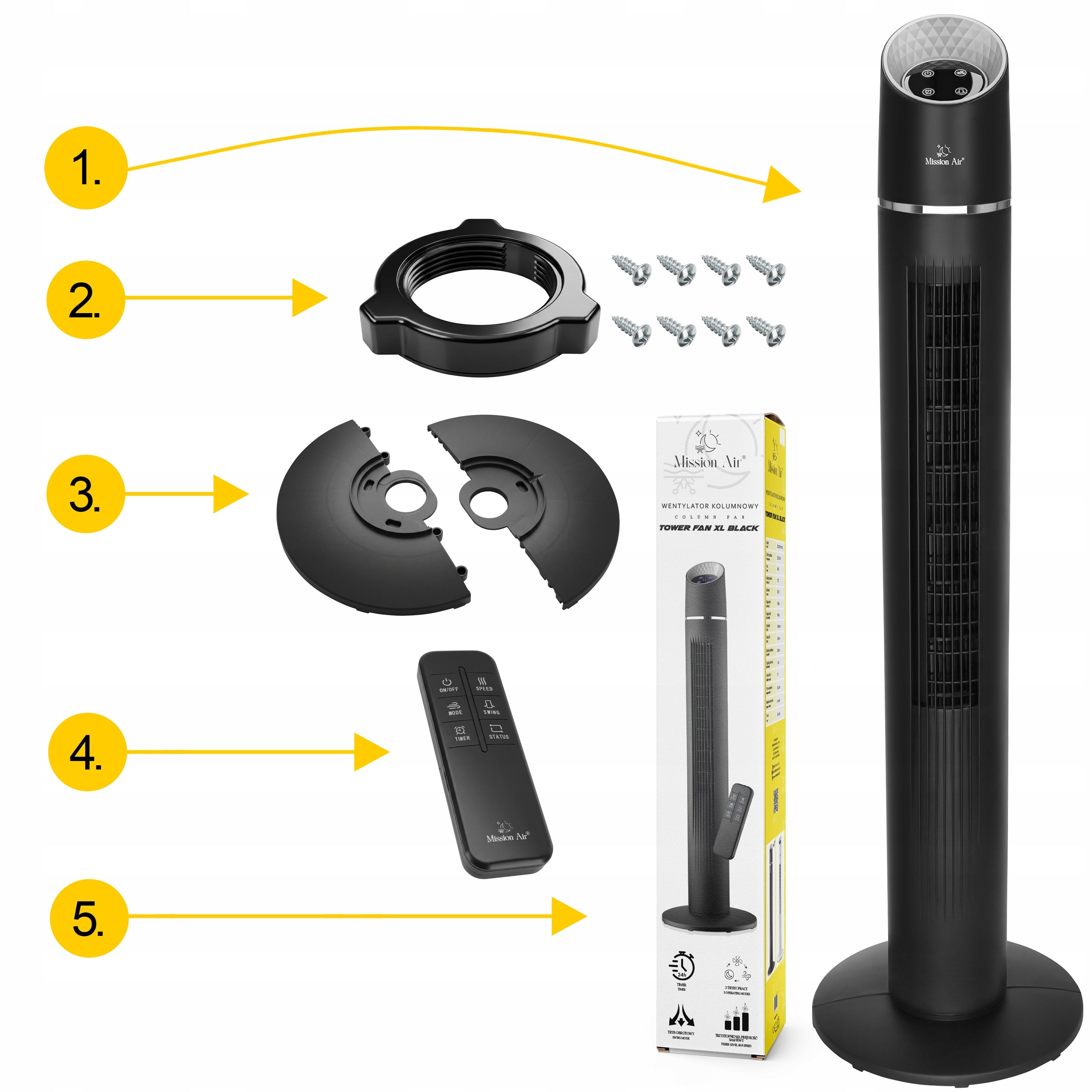 COLUMN FAN Floor Standing Fan High TOWER FAN XL black Power supply mains