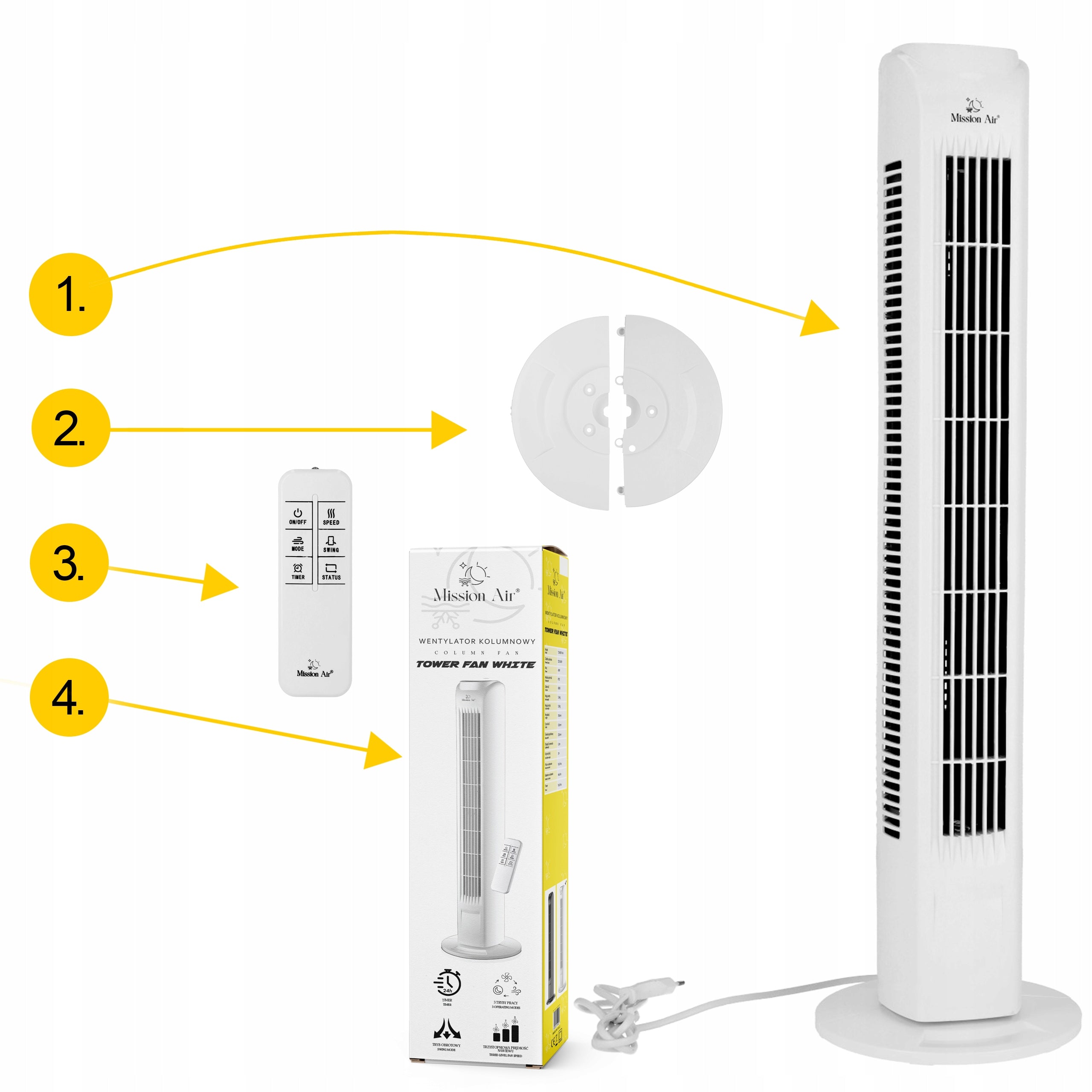 COLUMN FAN Floor Standing Fan Quiet Swing TOWER FAN White Dominant color white
