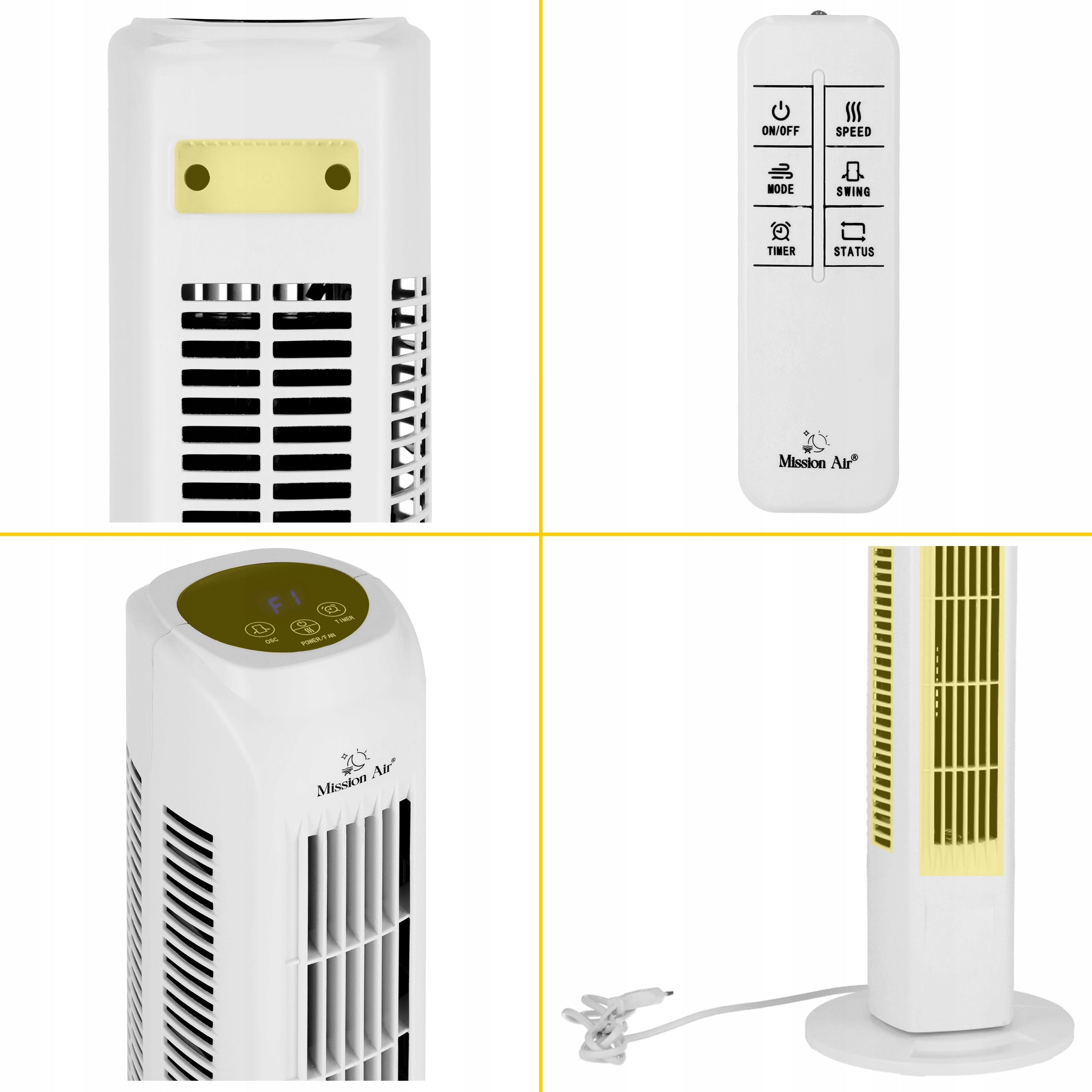 COLUMN FAN Floor Standing Fan Quiet Swing TOWER FAN White Functions oscillation automatic oscillation timer