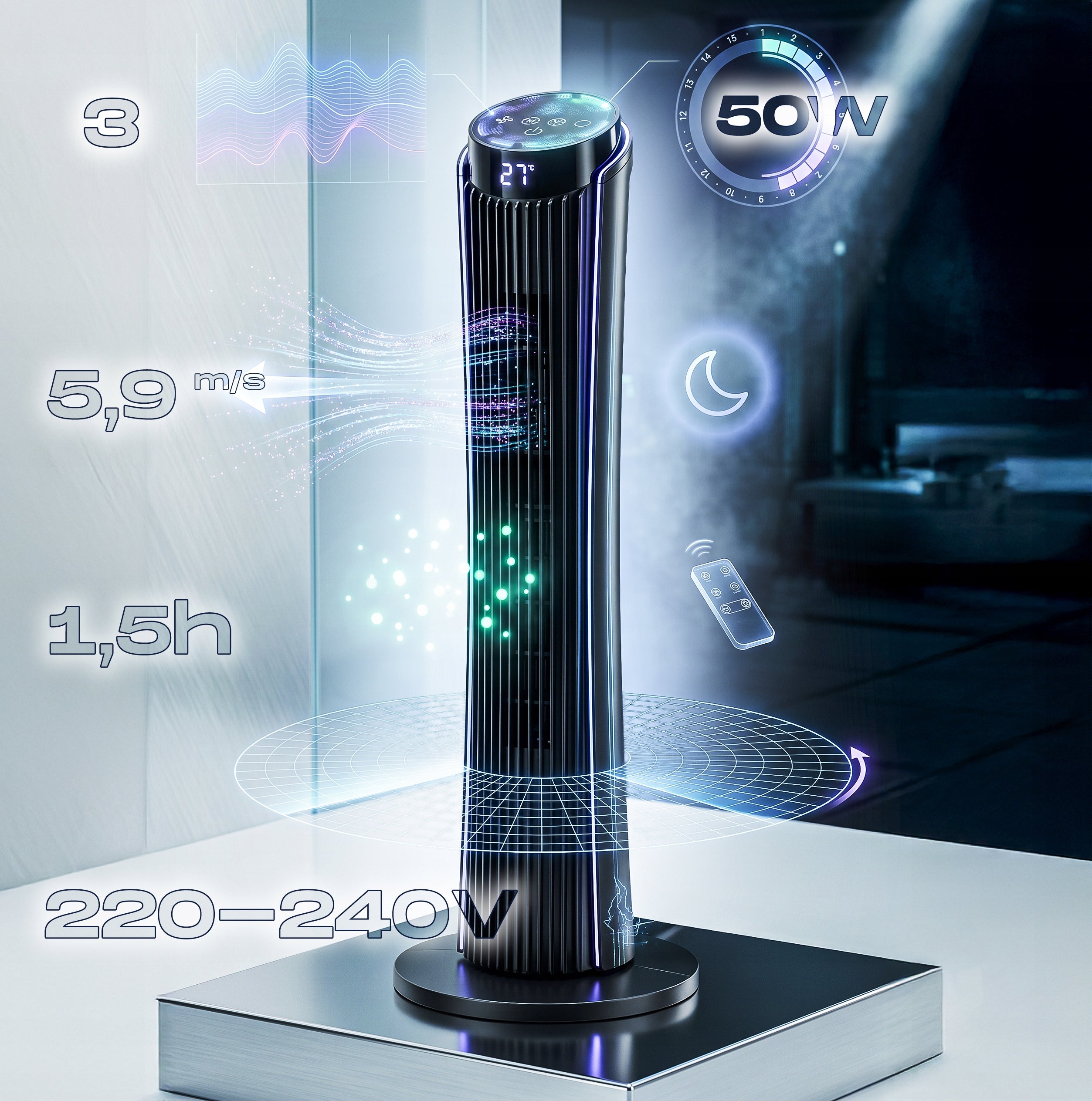 COLUMN FAN IONIZATION RANGE XXL QUIET Floor Windmill Standing Packaging status original