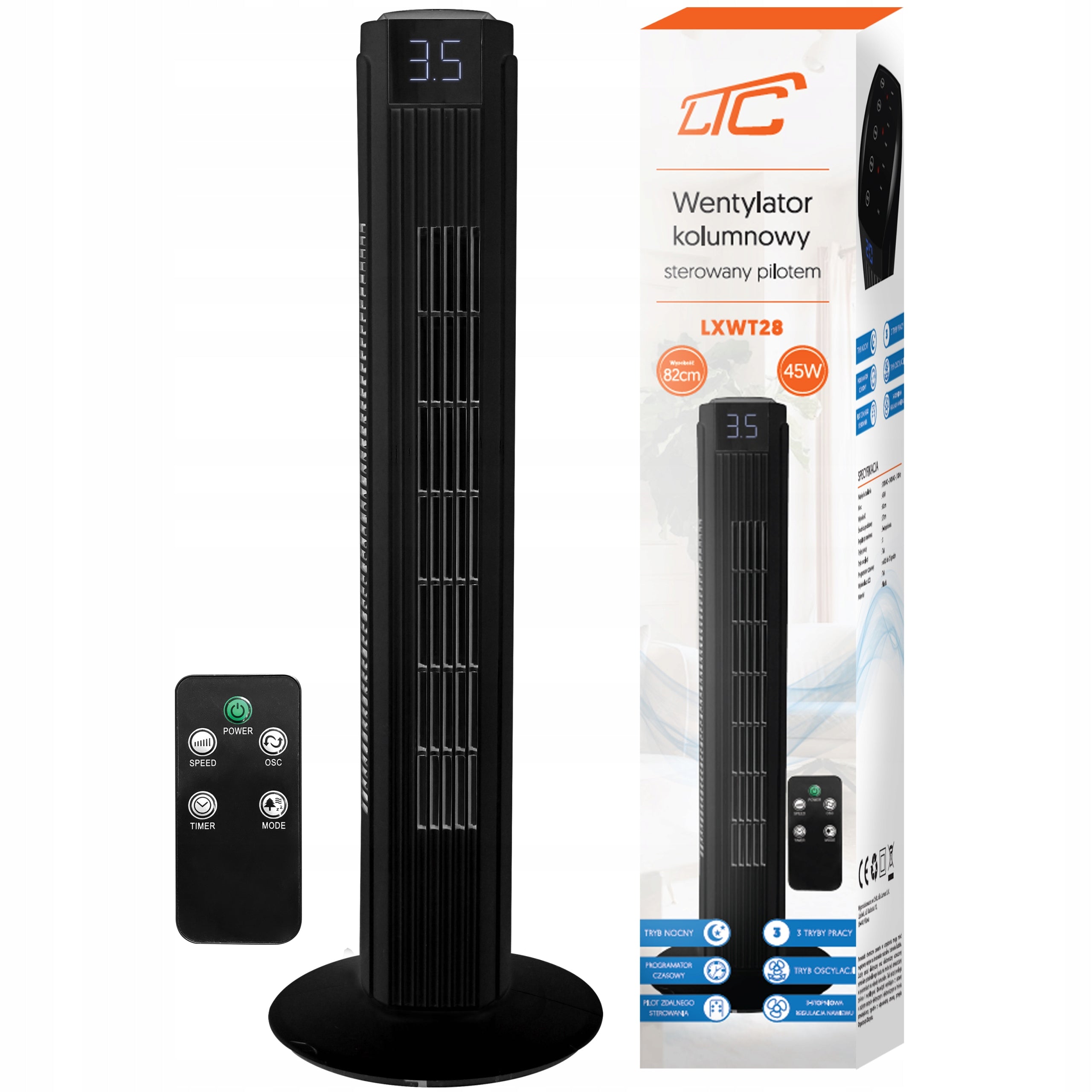 COLUMN FAN QUIET 27db FAN STANDING REMOTE CONTROL IONIZATION RANGE 12M Functions ionization air purification oscillation automatic oscillation timer other