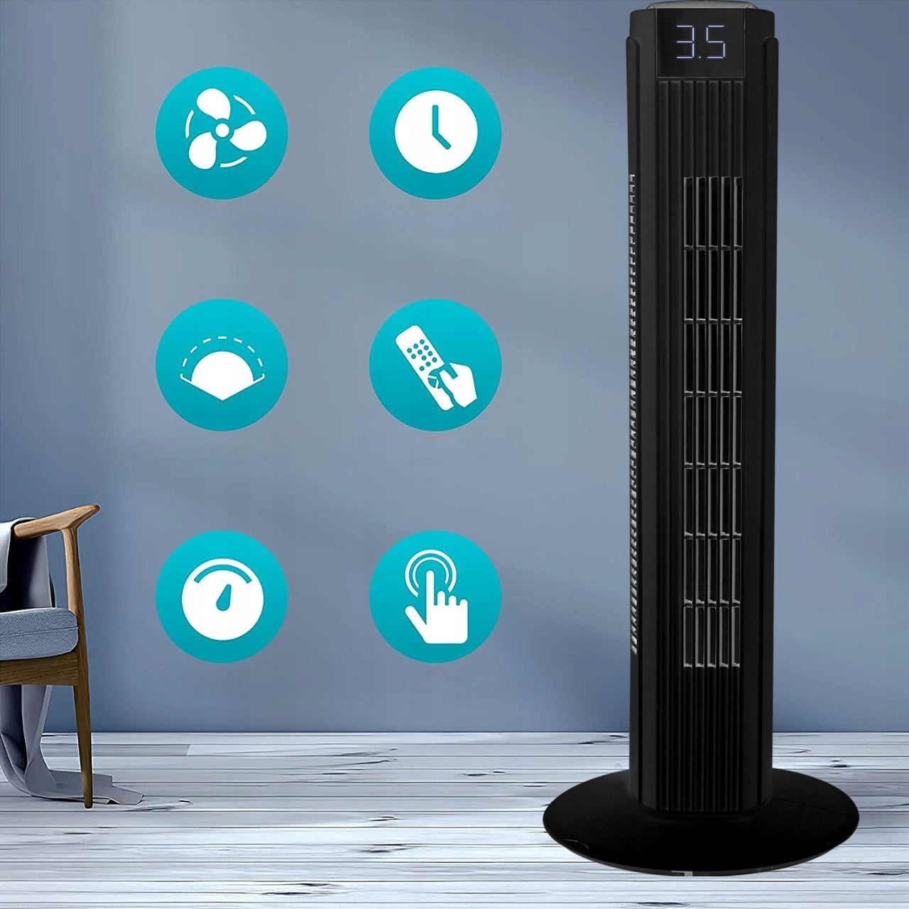COLUMN FAN QUIET 27db FAN STANDING REMOTE CONTROL IONIZATION RANGE 12M Manufacturer code WIATRAK WENTYLATOR STOJĄCY KOLUMNOWY