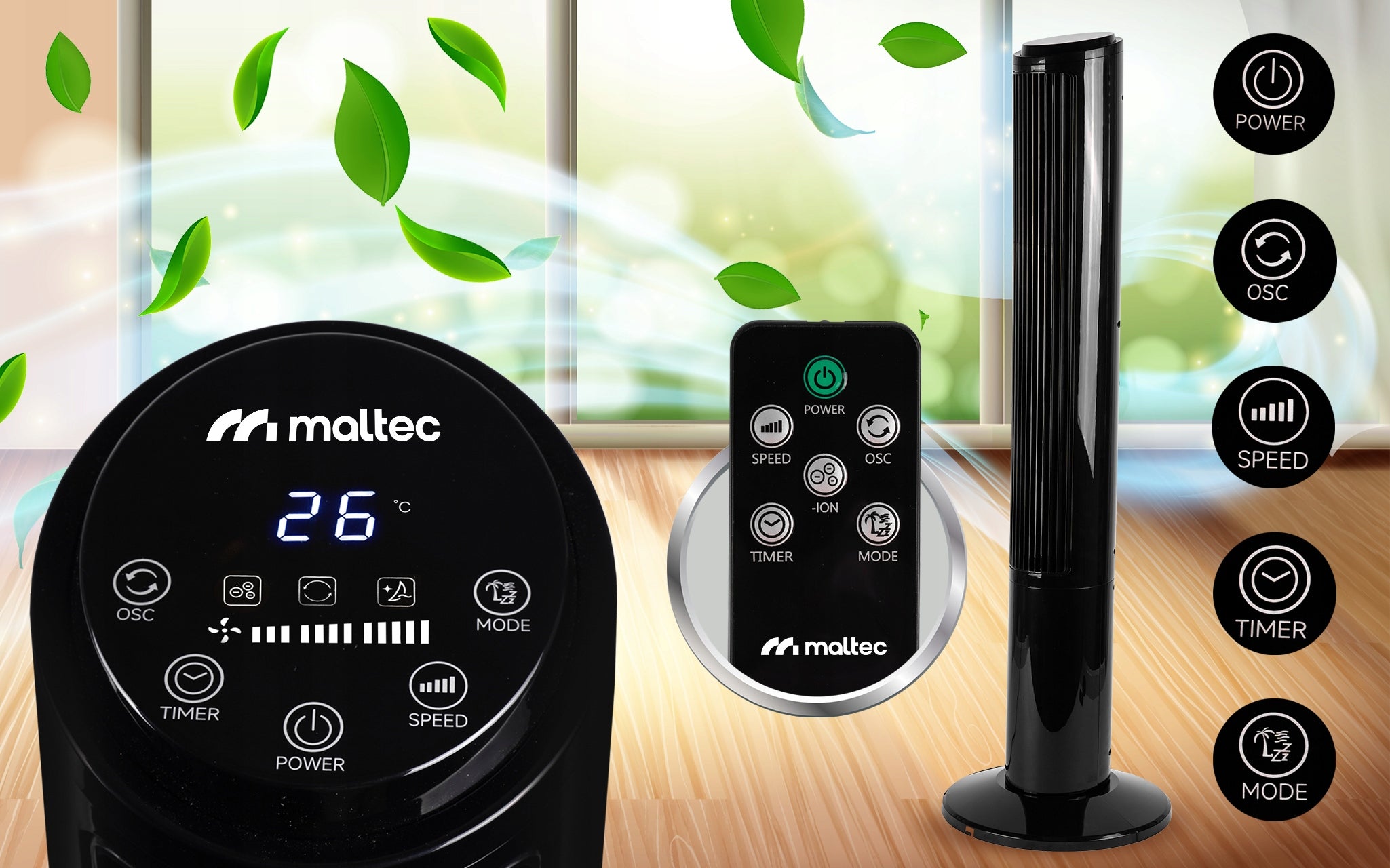 COLUMN FAN VERTICAL FLOOR FAN IONIZATION QUIET STRONG Dominant color black