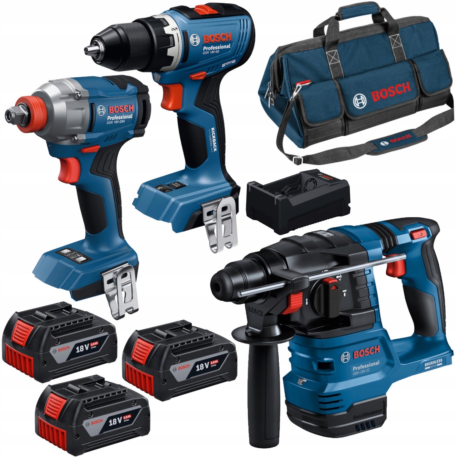 COMBO SET 18V BATTERY TOOLS 18V, 3X5AH CHARGER BAG BOSCH